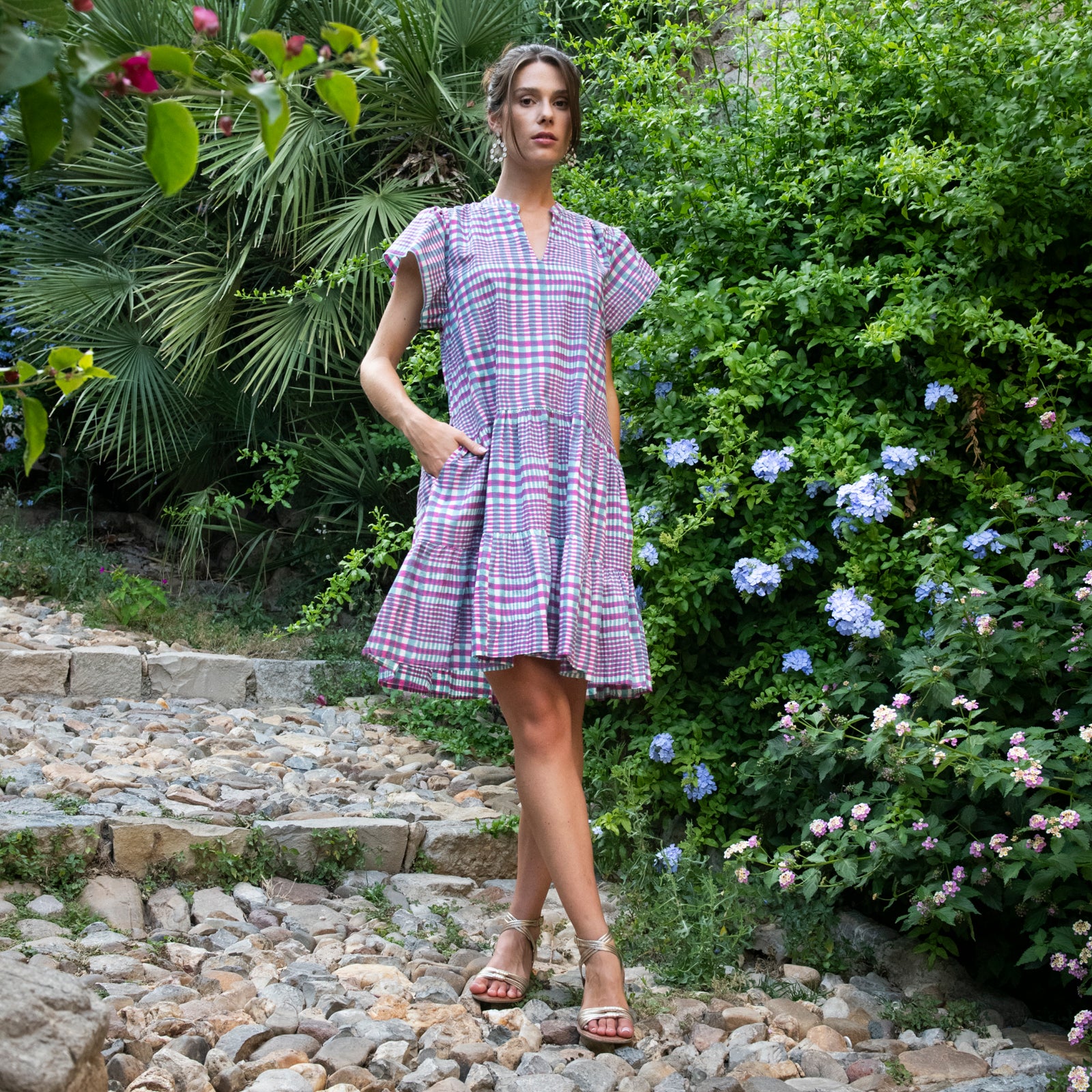 Daisy Dress Nissa 100% Organic Cotton - Green Pink GREEN PINK