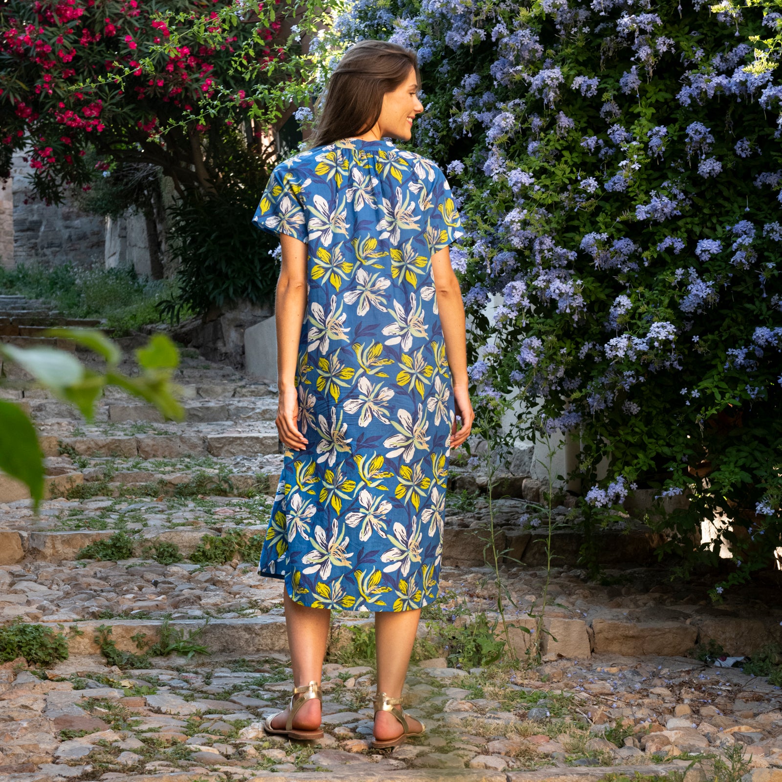 Yaya Dress Myra 100% Coton - Blue BLUE