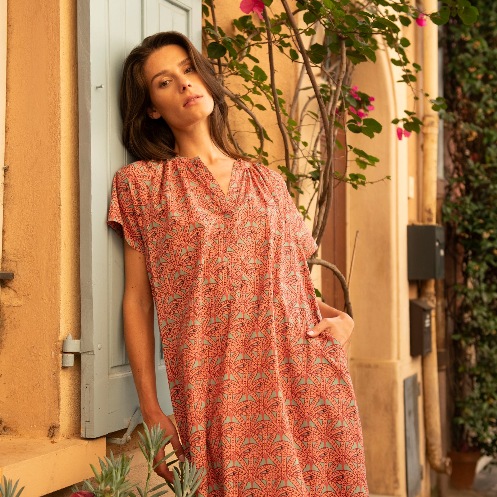 Yaya Dress Palmer 100% Coton - Green GREEN