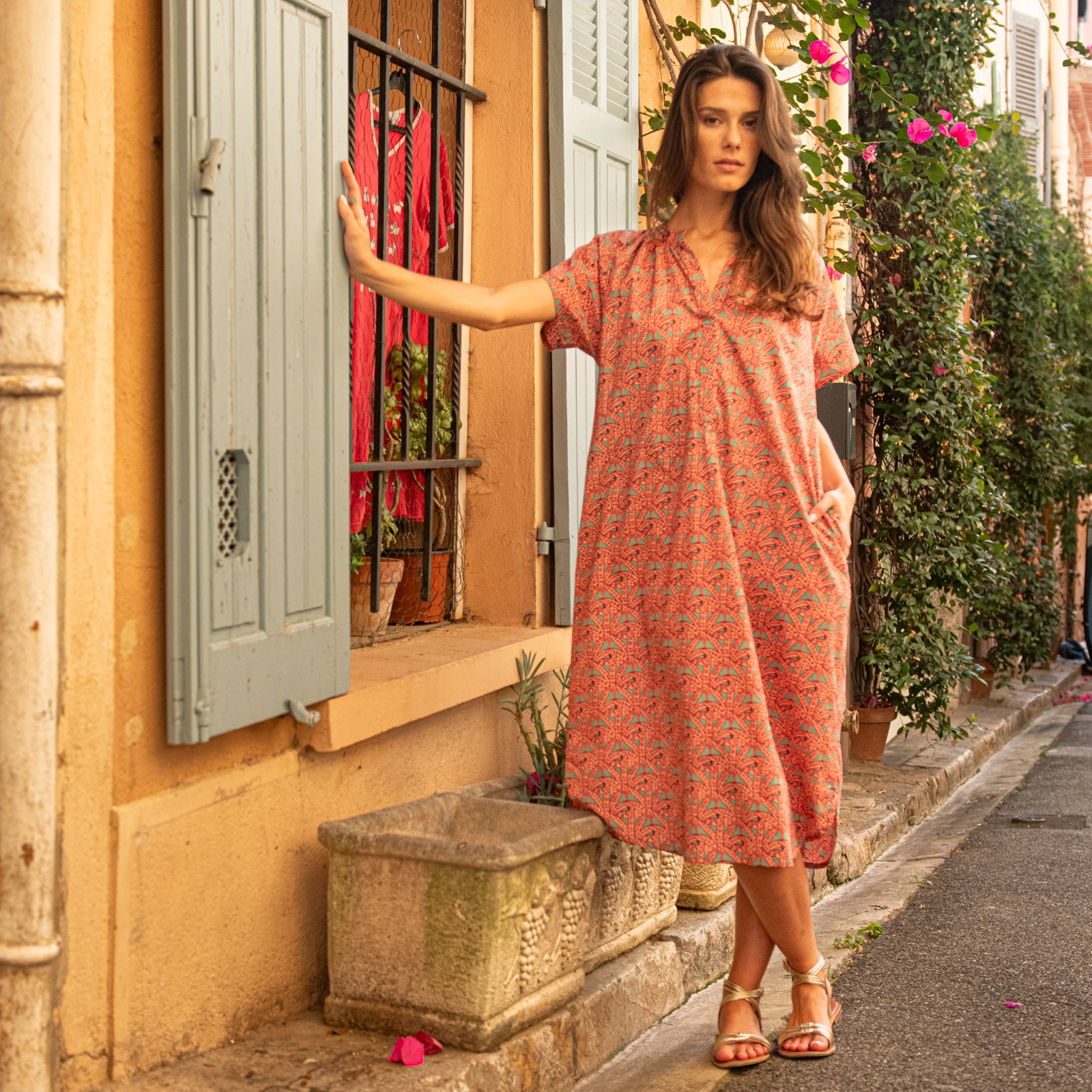 Yaya Dress Palmer 100% Coton - Green GREEN