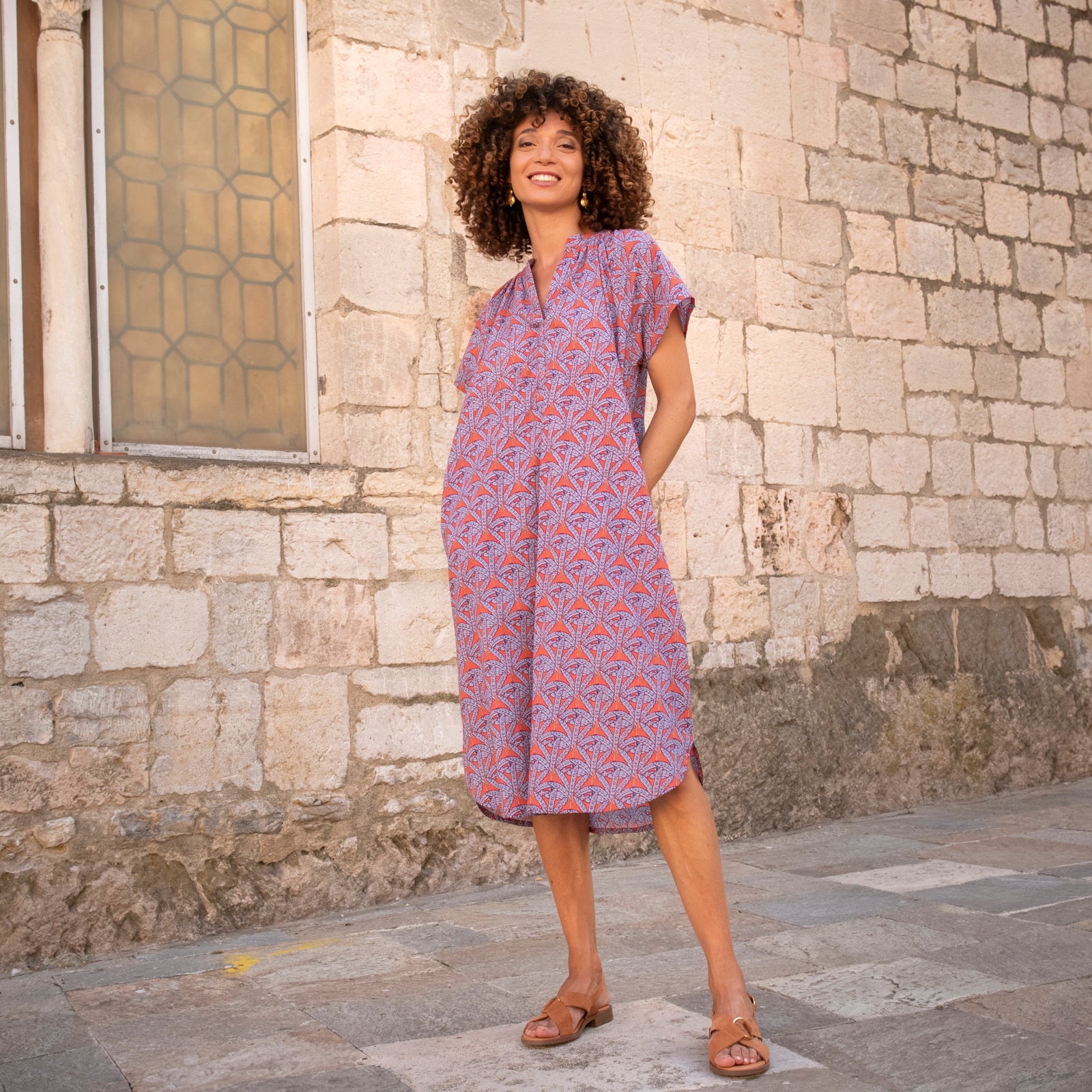 Yaya Dress Palmer 100% Coton - Orange ORANGE