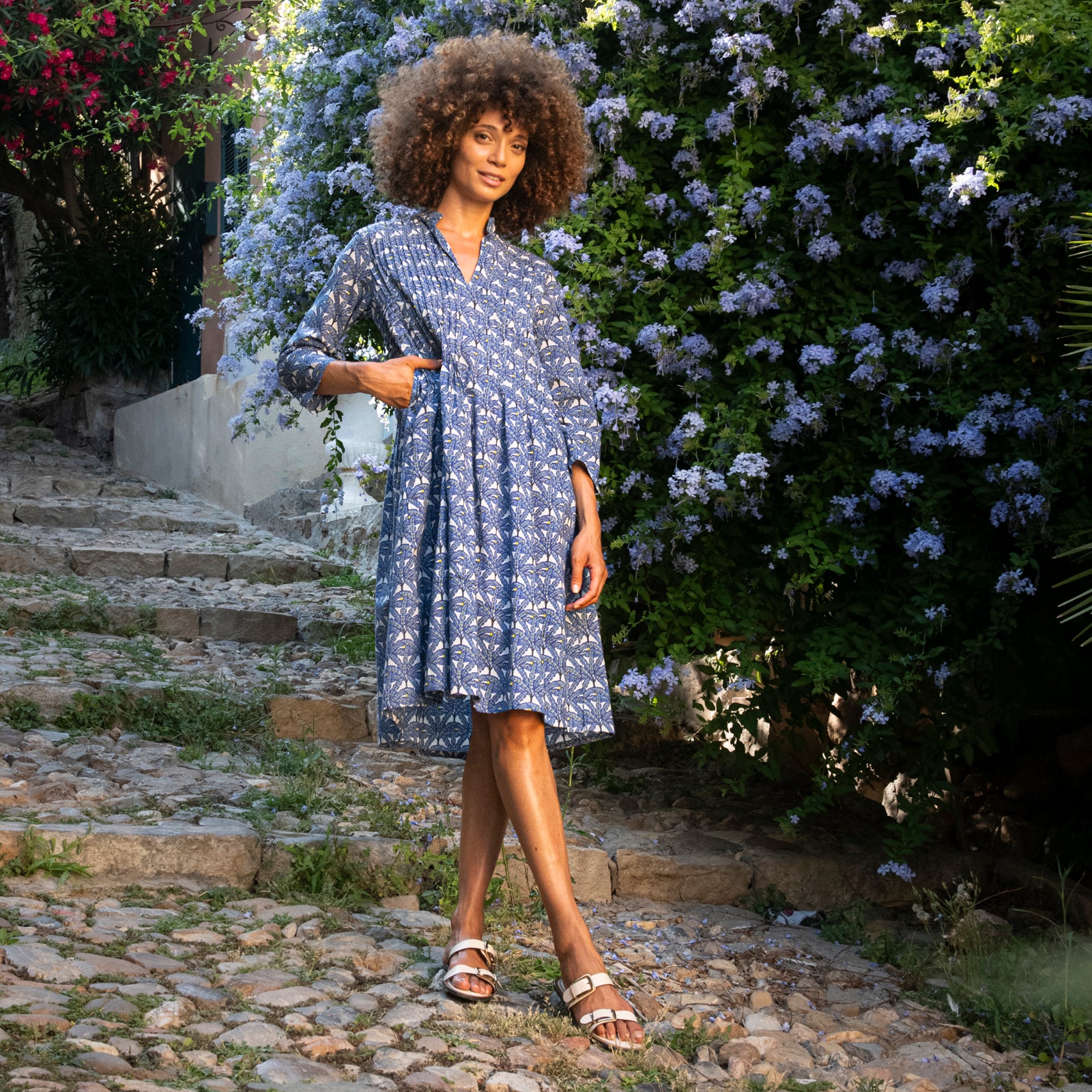 Marie Dress Palmer 100% Coton - Blue BLUE