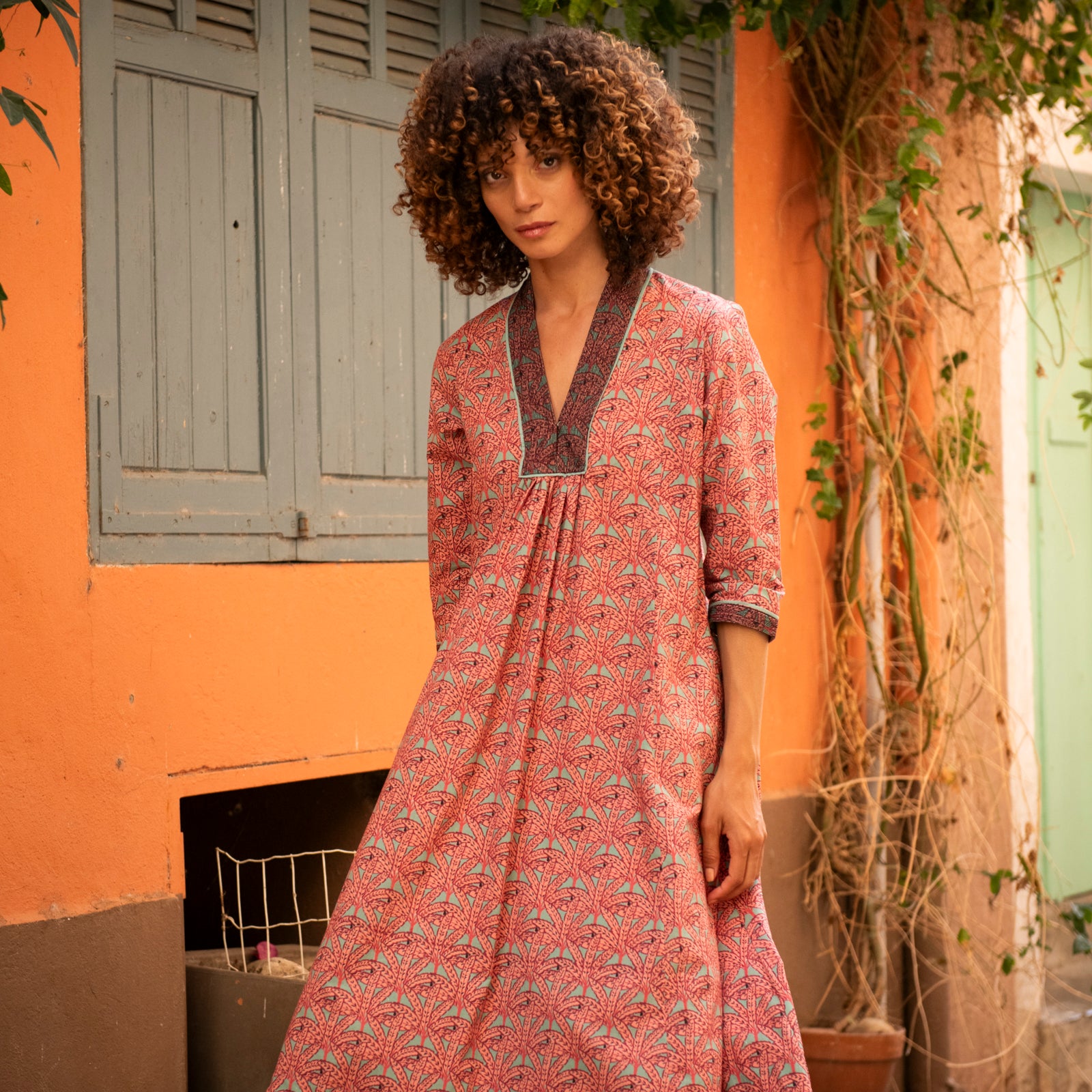 Anaelle Dress Palmer 100% Coton - Green GREEN