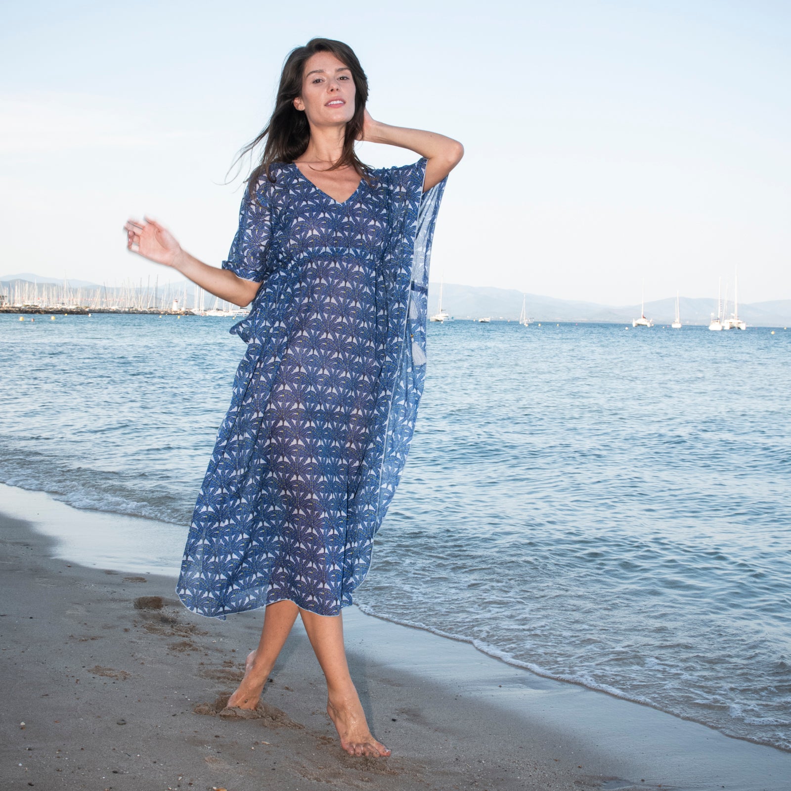 Alix Caftan Palmer 100% Coton - Blue BLUE