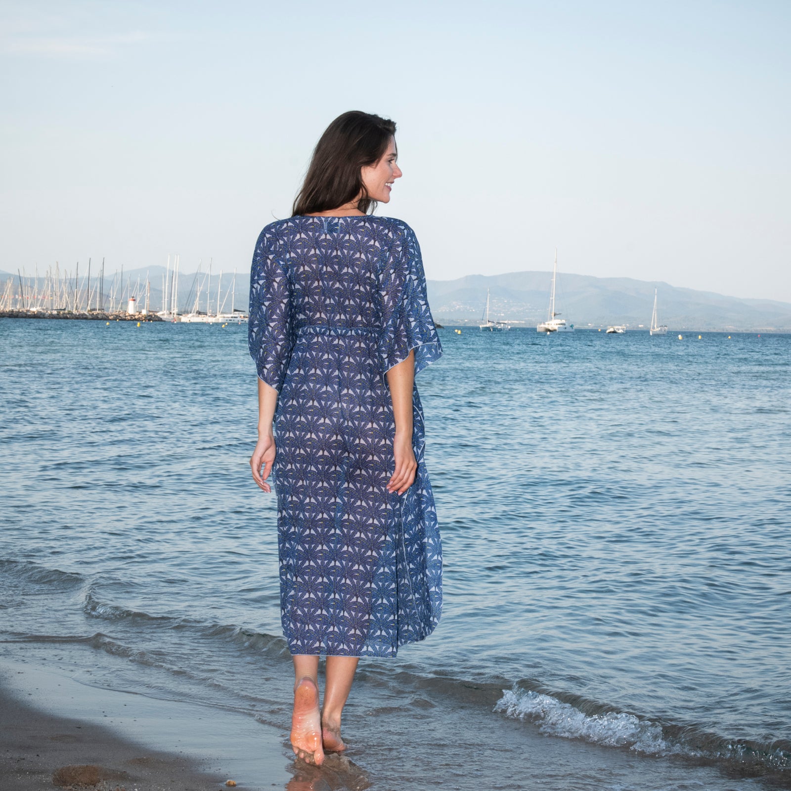 Alix Caftan Palmer 100% Coton - Blue BLUE
