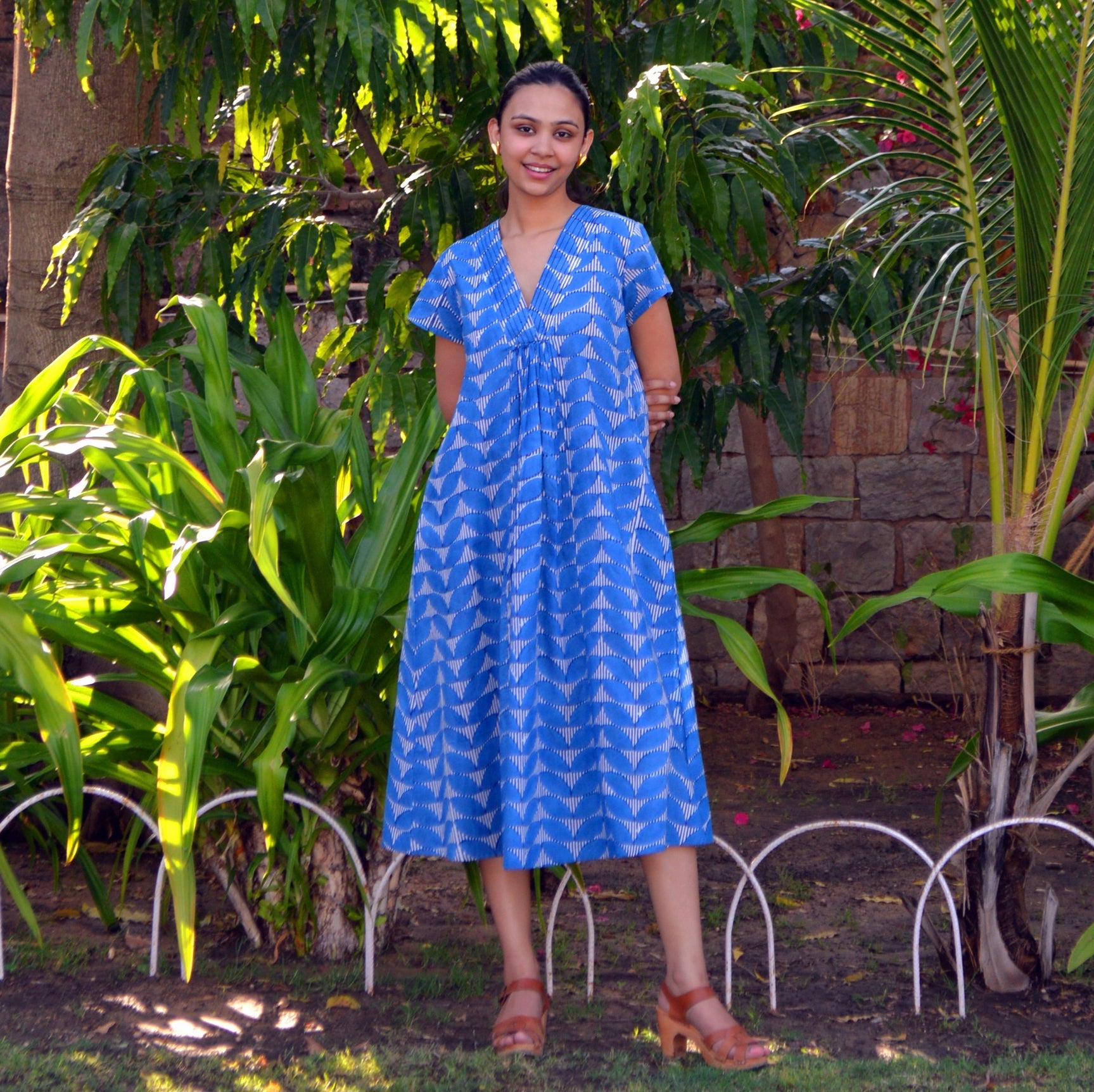 Iris Long Dress Cap Estel 100% Organic Cotton - Blue BLUE