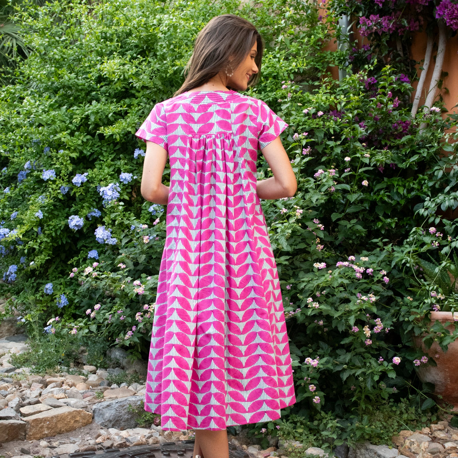 Iris Long Dress Cap Estel 100% Organic Cotton - Pink PINK