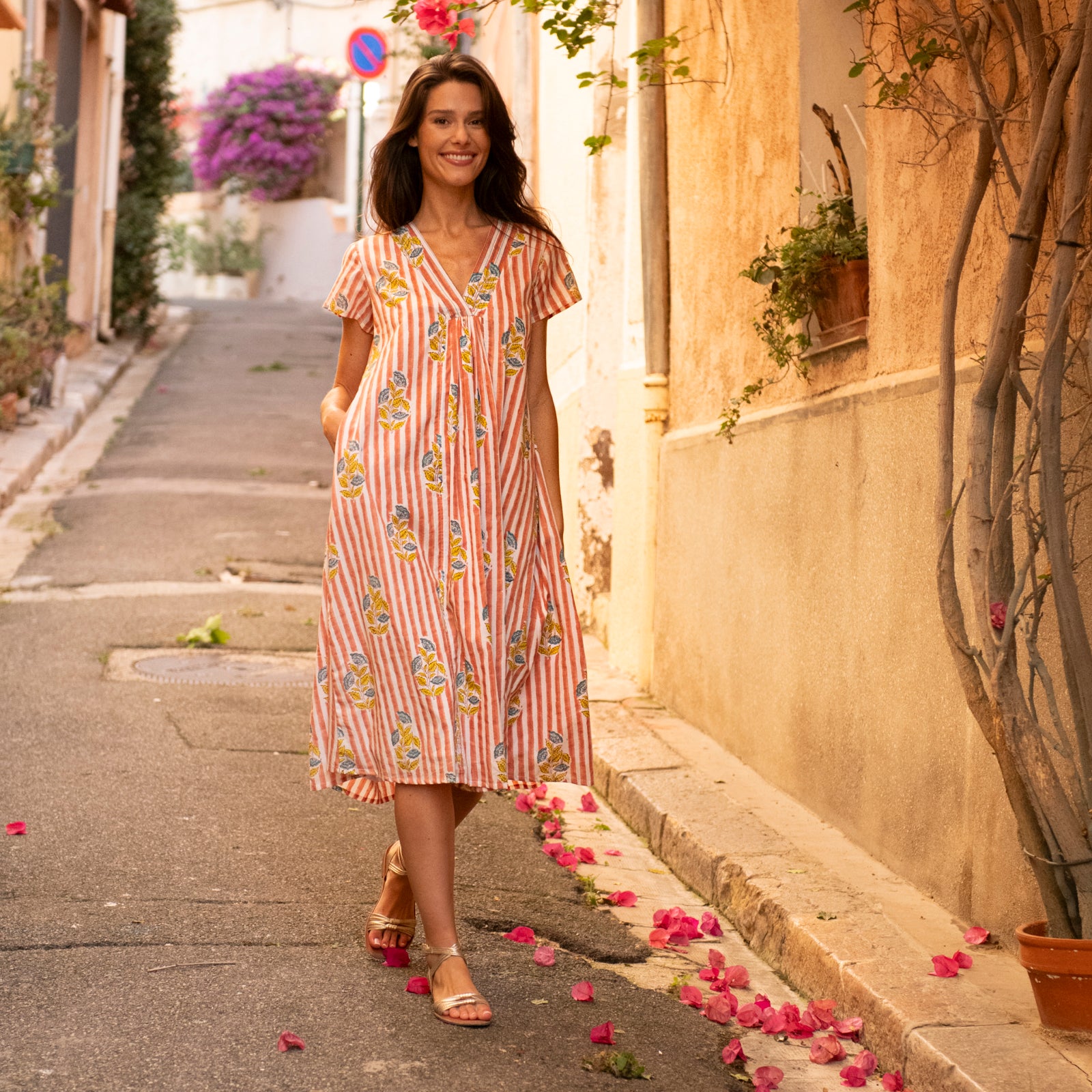 Iris Long Dress Beaulieu 100% Organic Cotton - Peach PEACH