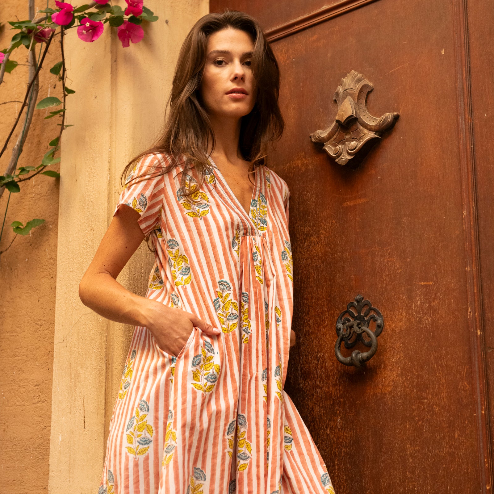 Iris Long Dress Beaulieu 100% Organic Cotton - Peach PEACH