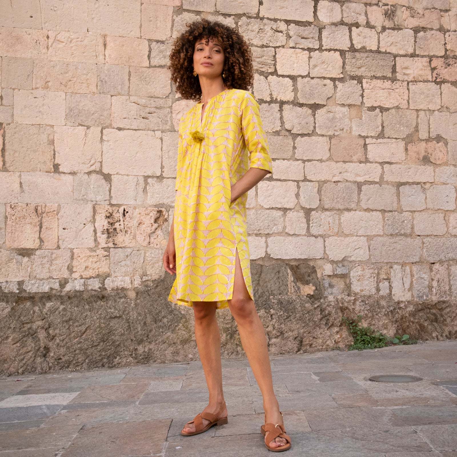 Louisa Dress Cap Estel 100% Organic Cotton - Yellow YELLOW