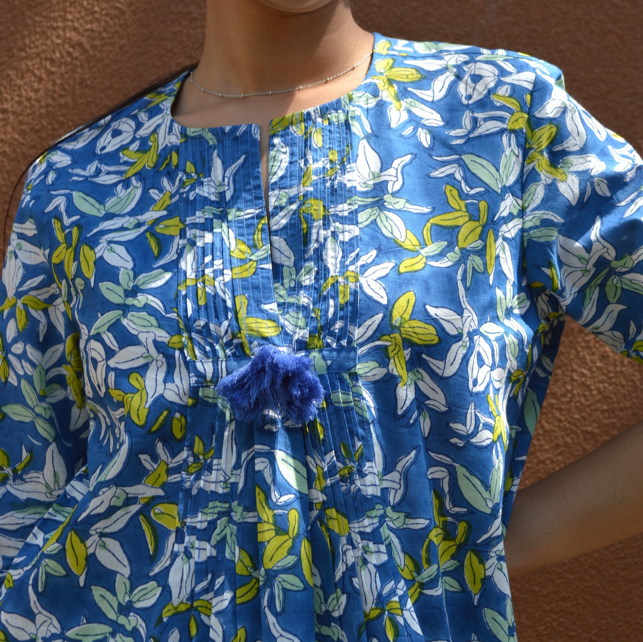 Louisa Long Dress Figuieres 100% Organic Cotton - Blue BLUE