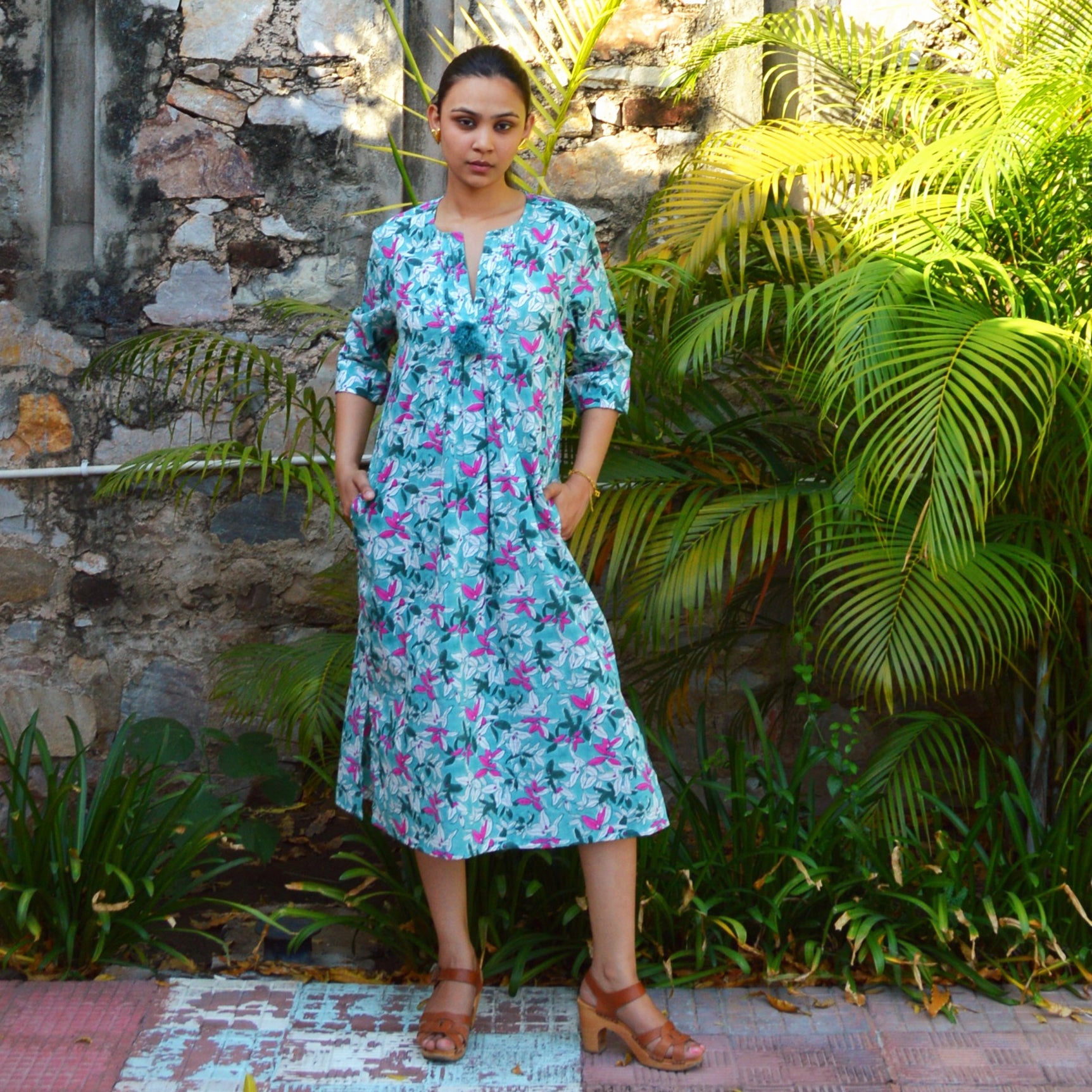 Louisa Long Dress Figuieres 100% Organic Cotton - Green GREEN