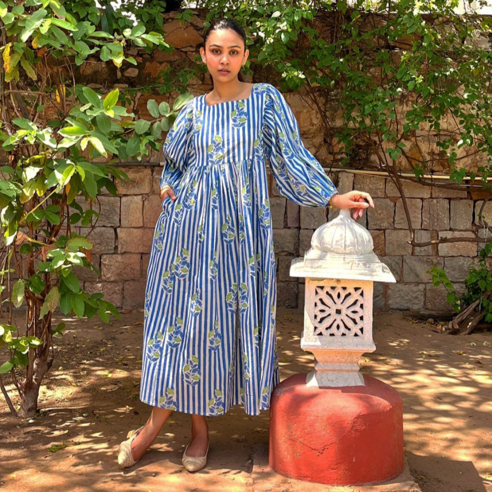 Lorette Dress Beaulieu 100% Organic Cotton - Blue BLUE