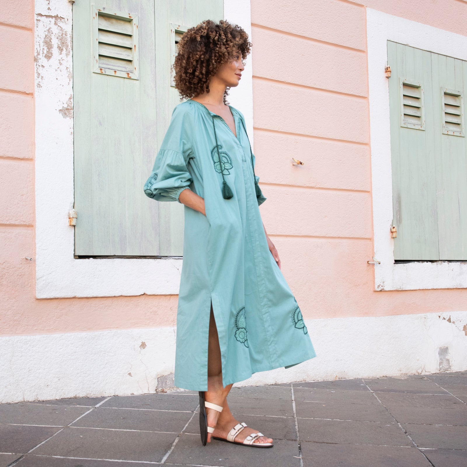 Virginia Dress Embroidery 100% Coton - Green GREEN