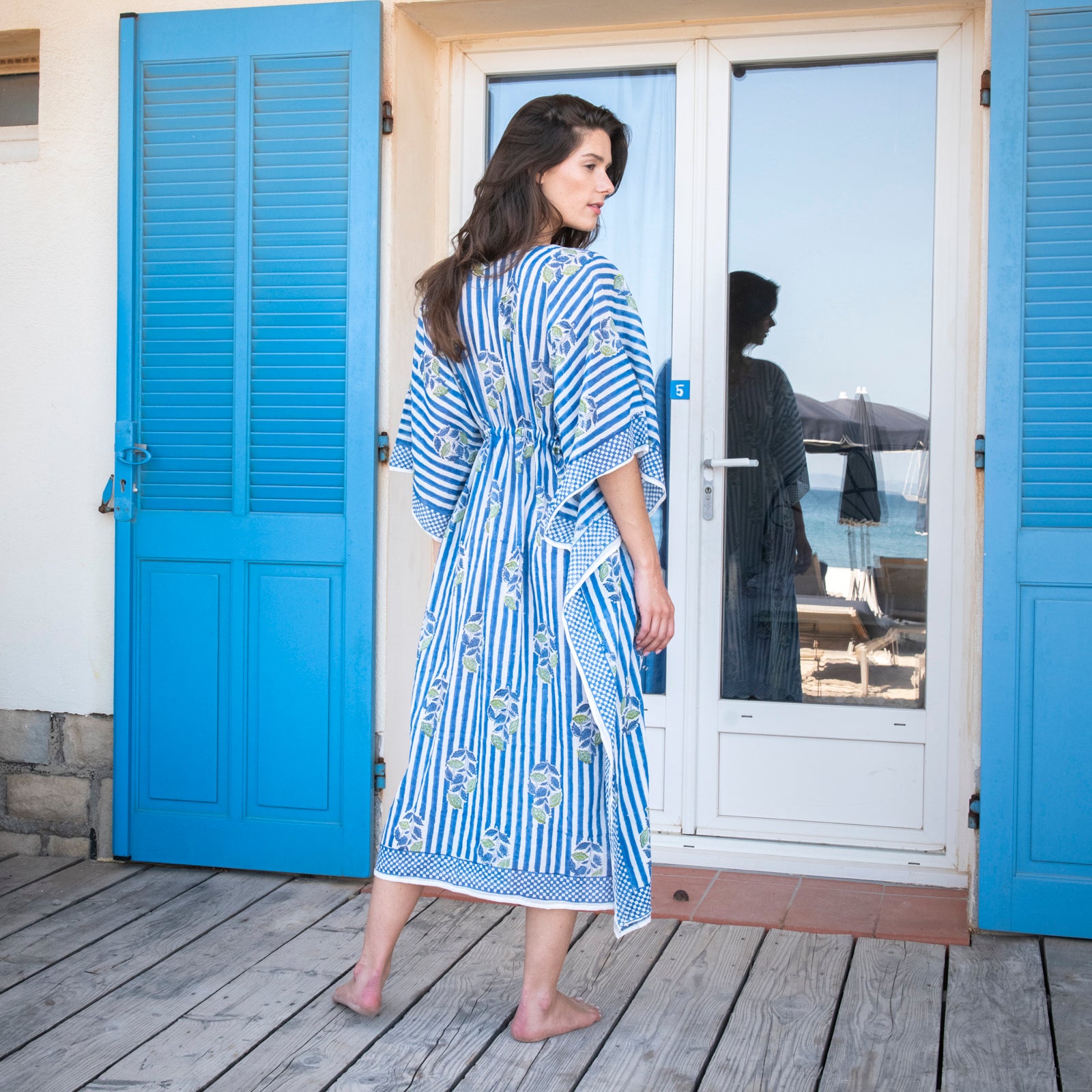 Long Caftan Beaulieu 100% Organic Cotton - Blue BLUE