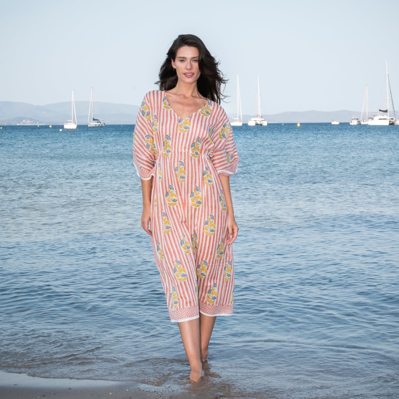Long Caftan Beaulieu 100% Organic Cotton - Peach PEACH