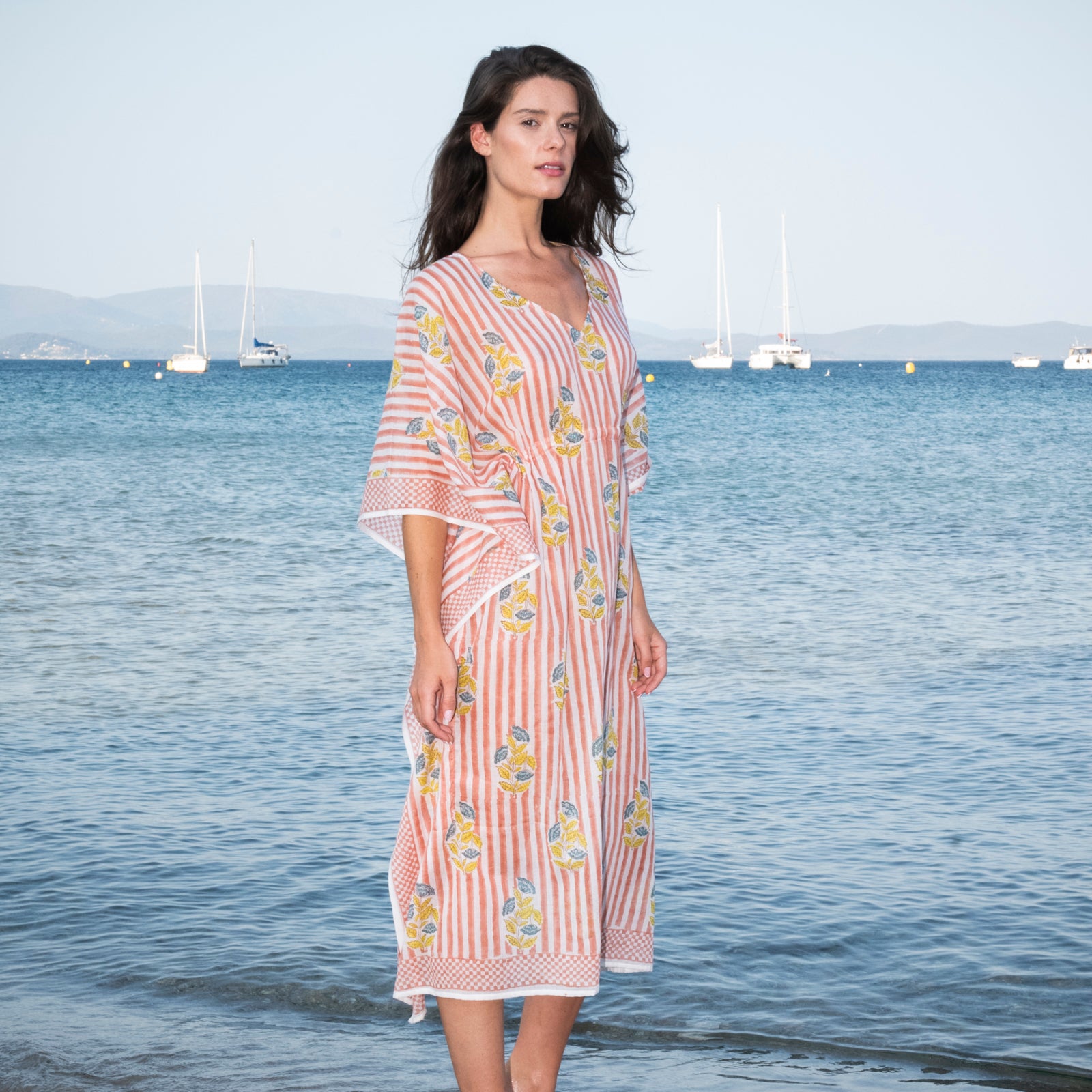 Long Caftan Beaulieu 100% Organic Cotton - Peach PEACH