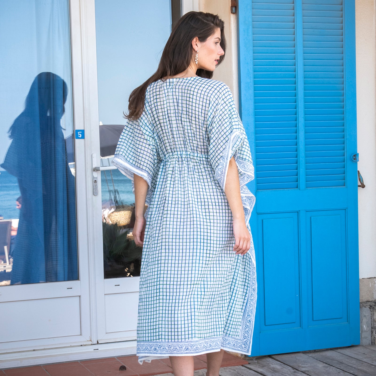 Long Caftan Croisette 100% Organic Cotton - Blue Green BLUE GREEN