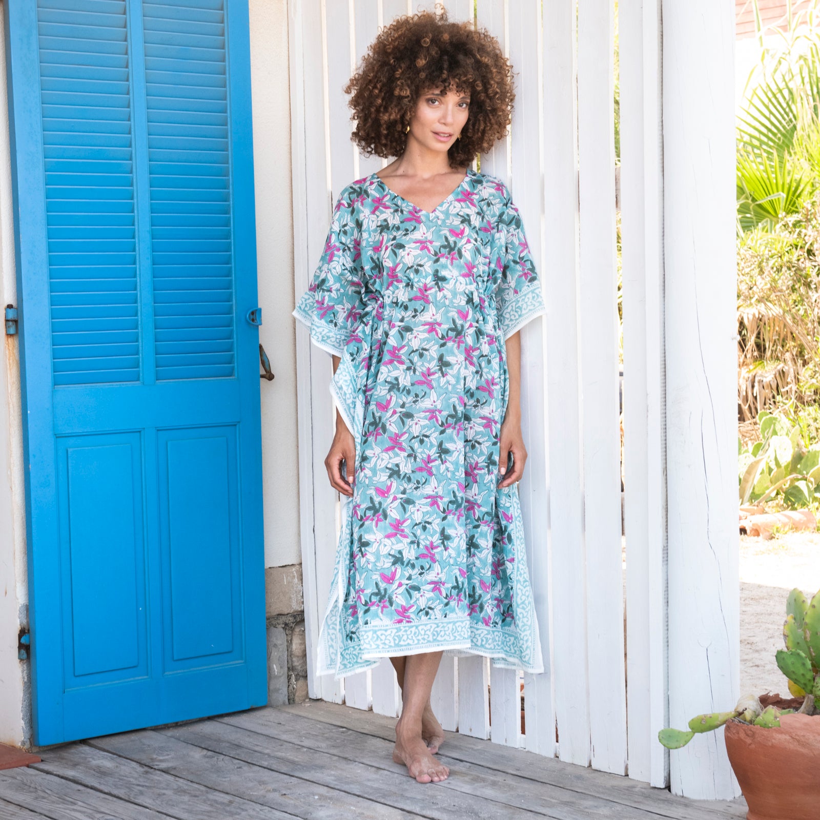 Long Caftan Figuieres 100% Organic Cotton - Green GREEN