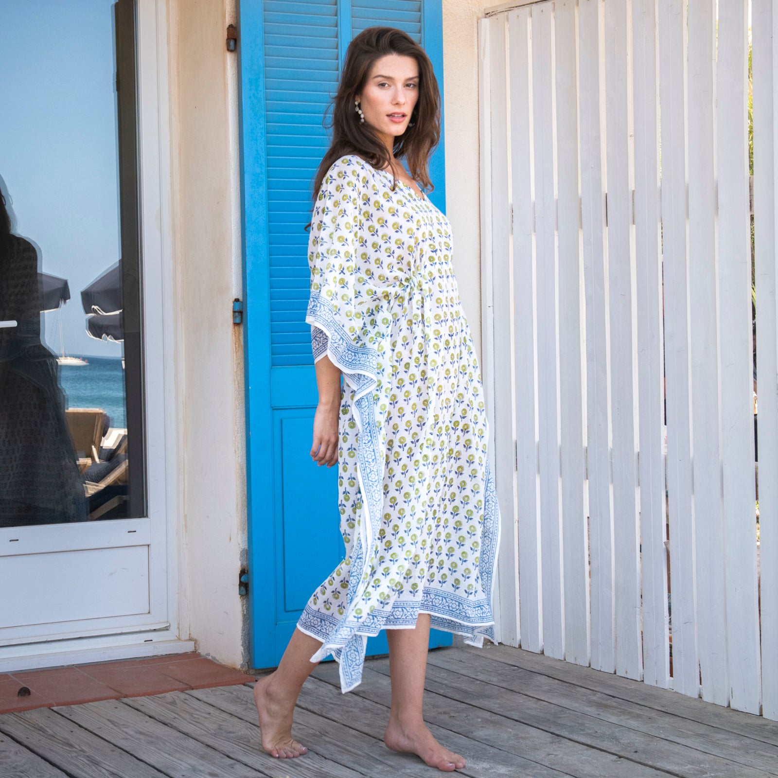 Long Caftan Grace 100% Organic Cotton - Blue BLUE