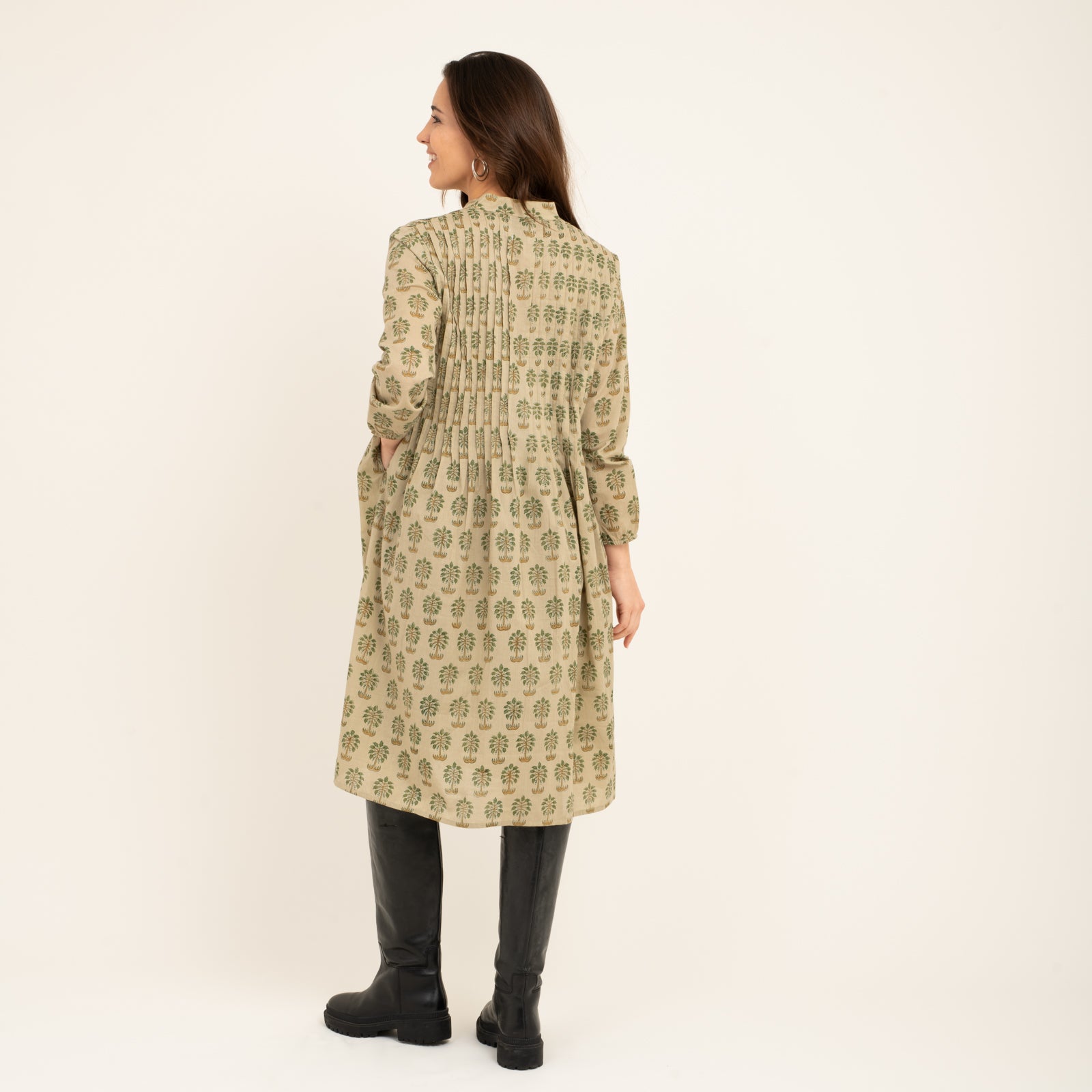 Marie Dress Block Print 100% Organic Cotton - Green Palm GREEN PALM