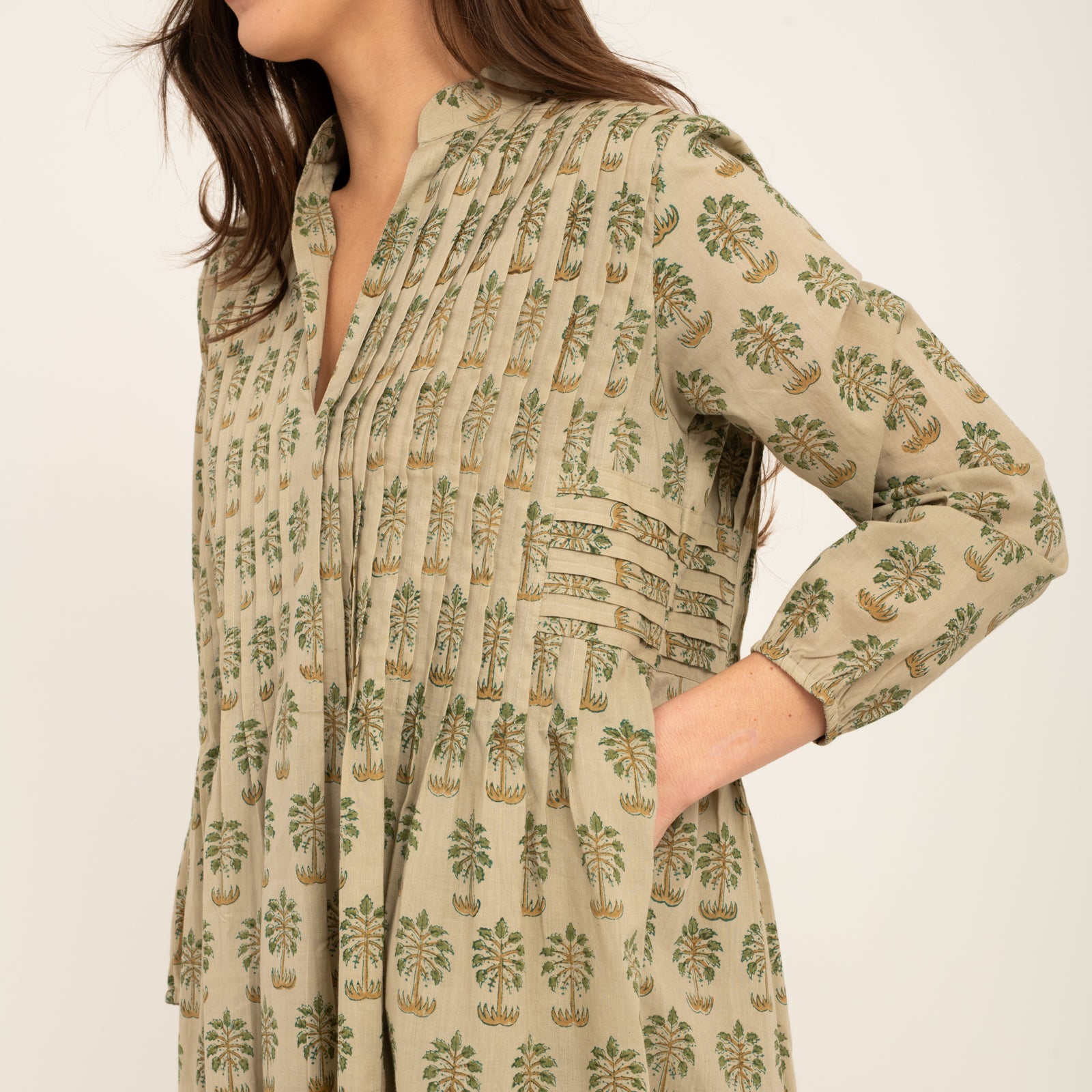 Marie Dress Block Print 100% Organic Cotton - Green Palm GREEN PALM