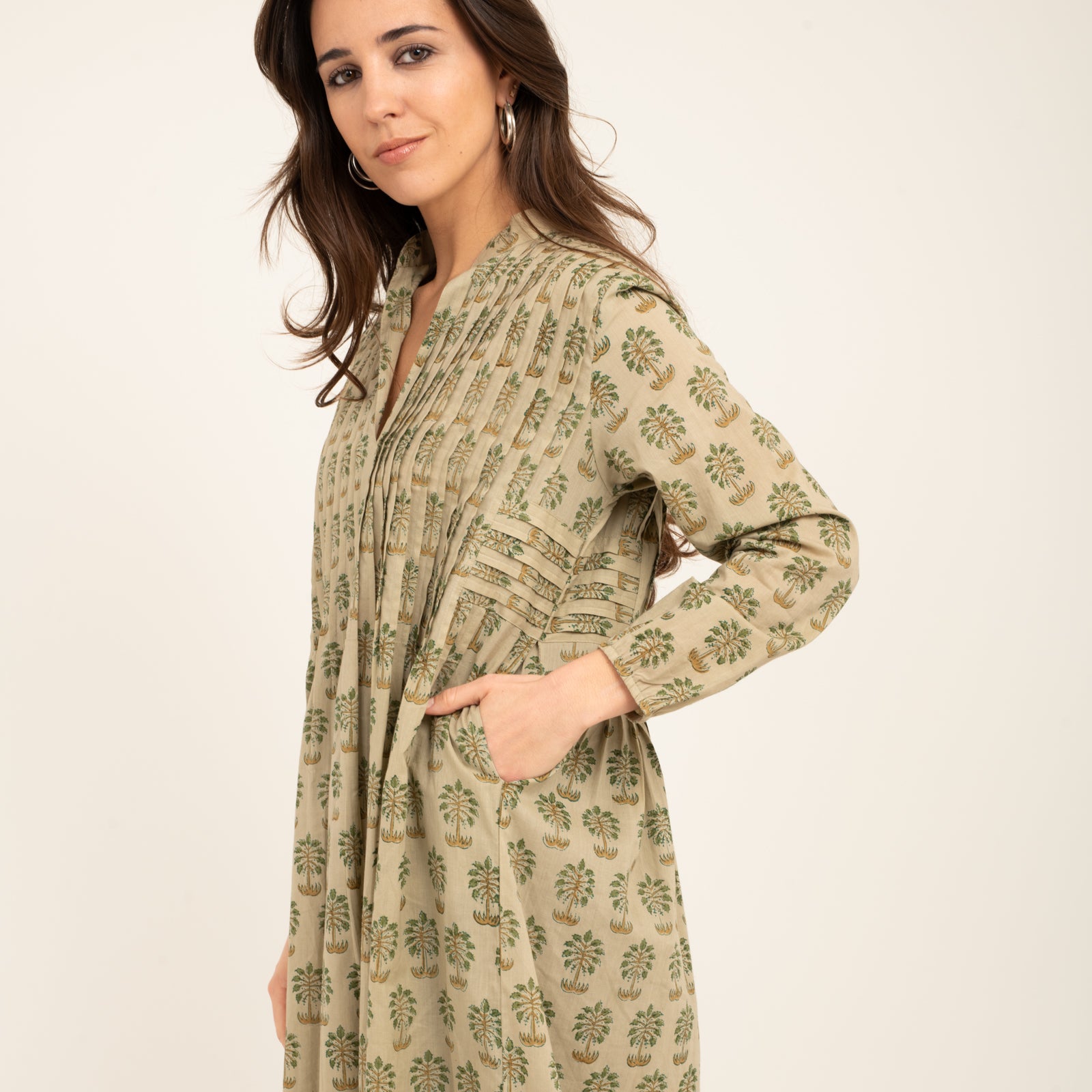 Marie Dress Block Print 100% Organic Cotton - Green Palm GREEN PALM