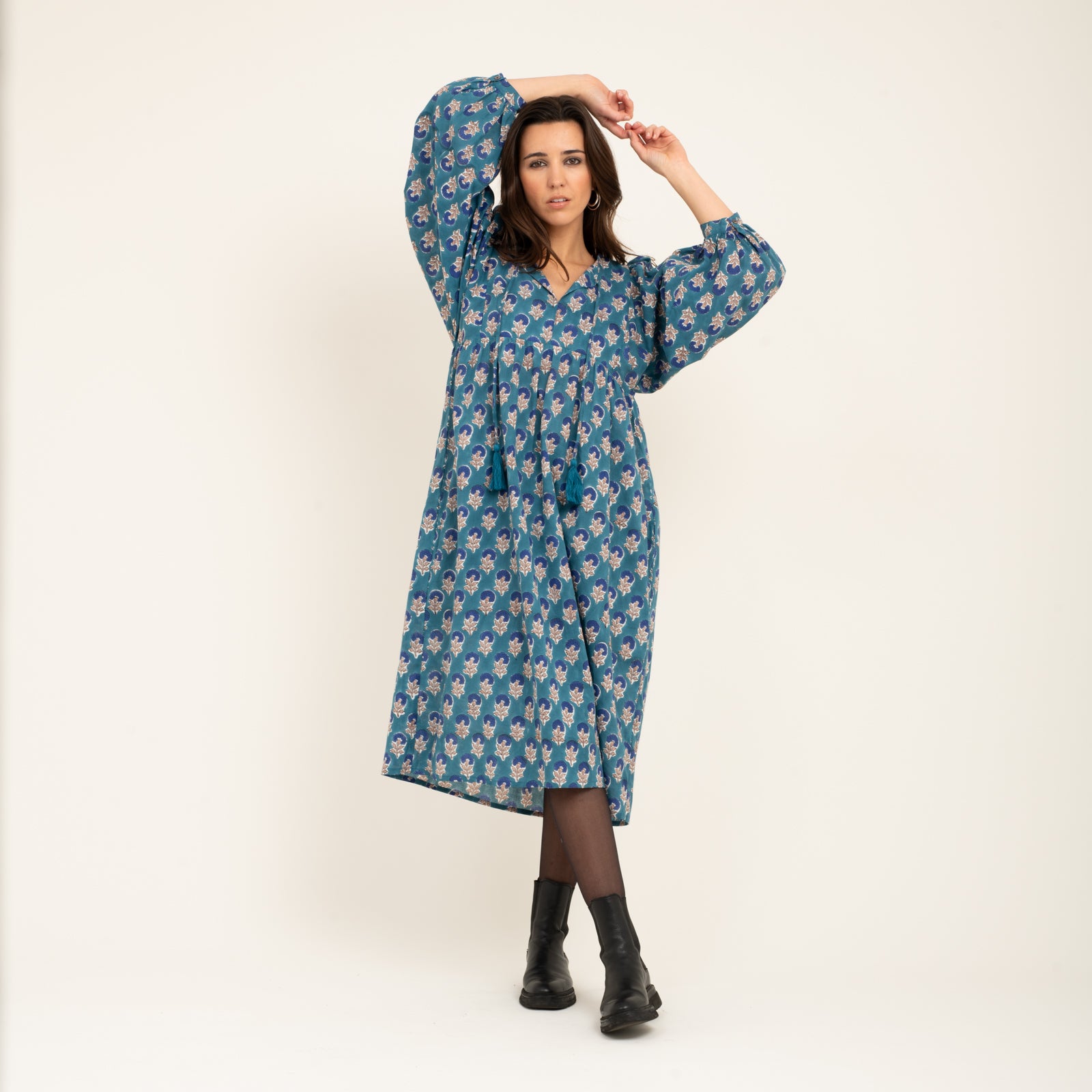 Caroline Dress Sathi 100% Organic Cotton - Blue BLUE