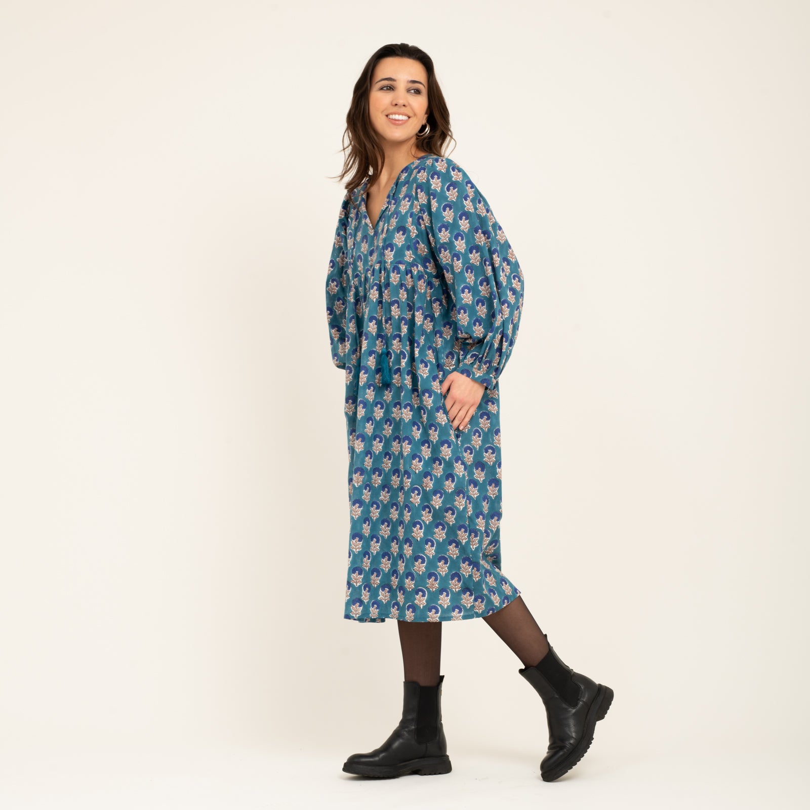 Caroline Dress Sathi 100% Organic Cotton - Blue BLUE
