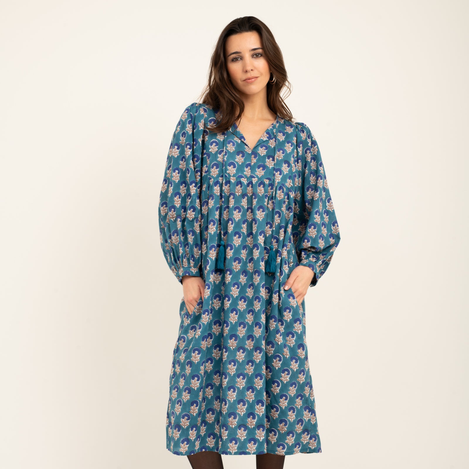 Caroline Dress Sathi 100% Organic Cotton - Blue BLUE