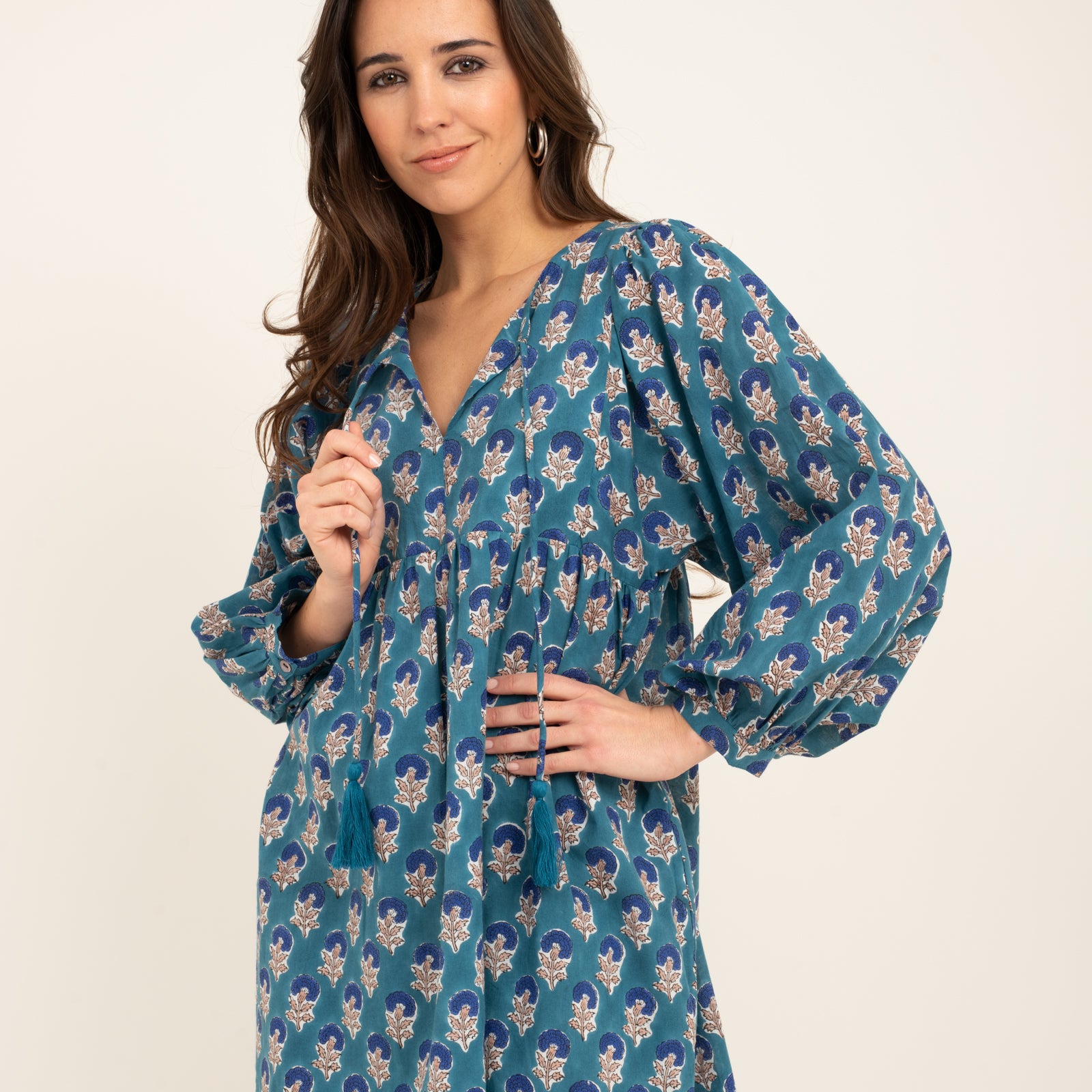 Caroline Dress Sathi 100% Organic Cotton - Blue BLUE