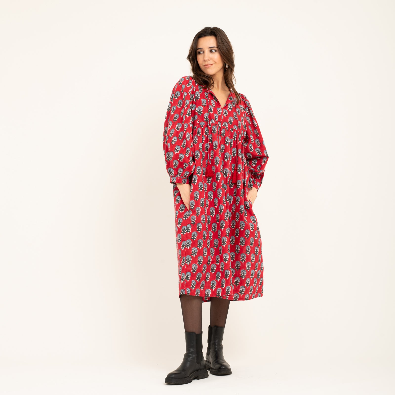 Caroline Dress Sathi 100% Organic Cotton - Red RED