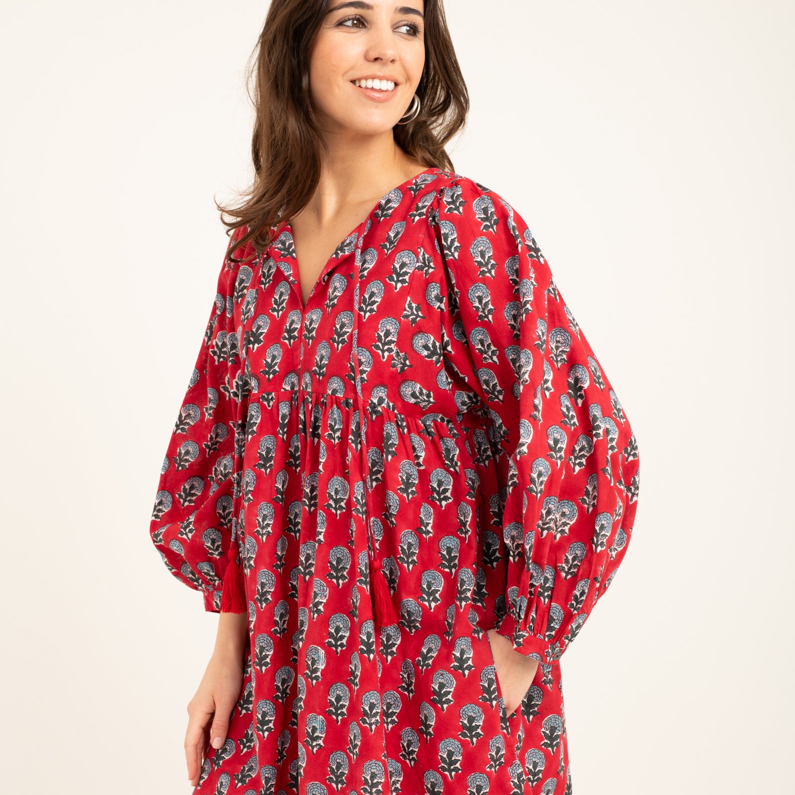 Caroline Dress Sathi 100% Organic Cotton - Red RED