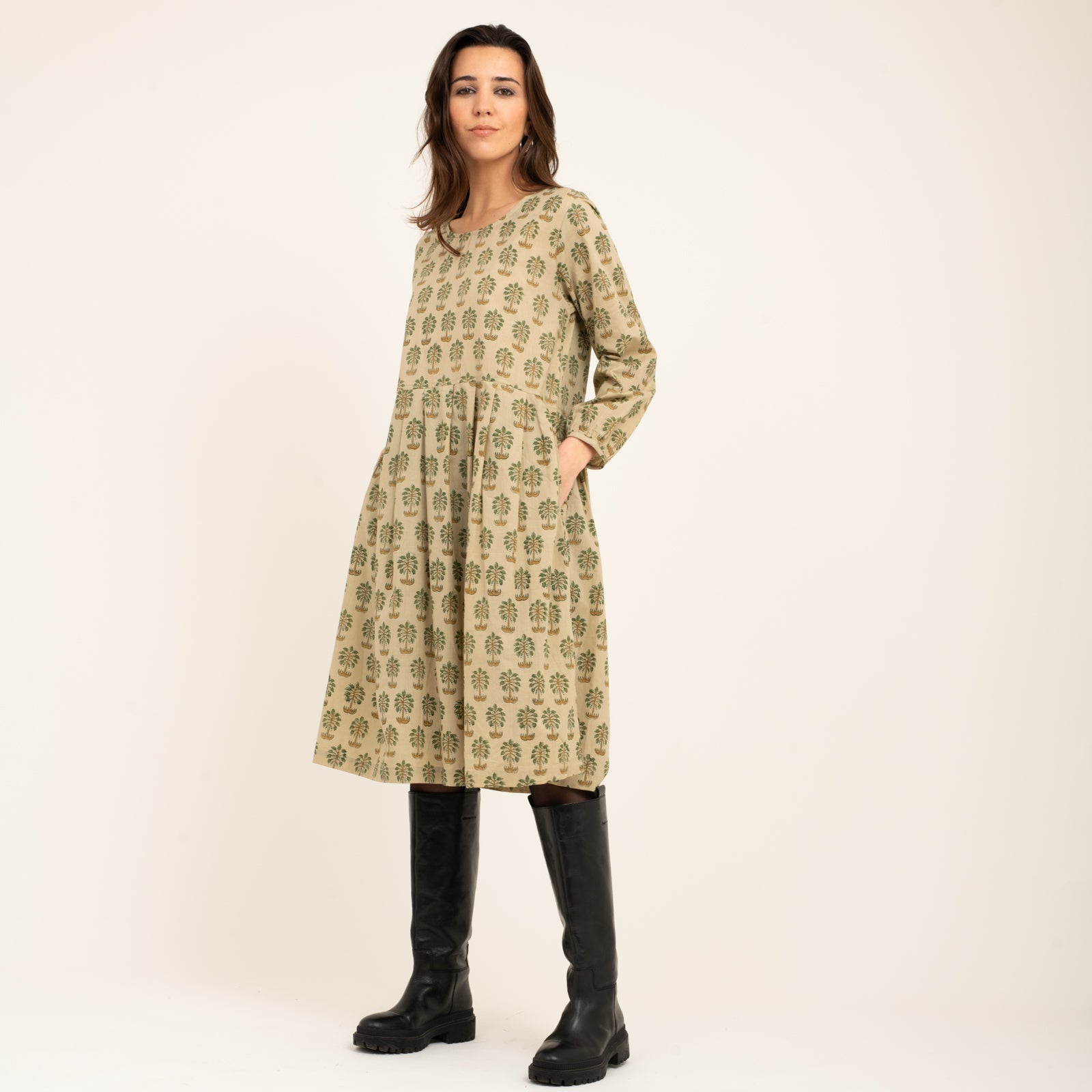Carole Dress Shandra Jaya 100% Organic Cotton - Green Palm GREEN PALM