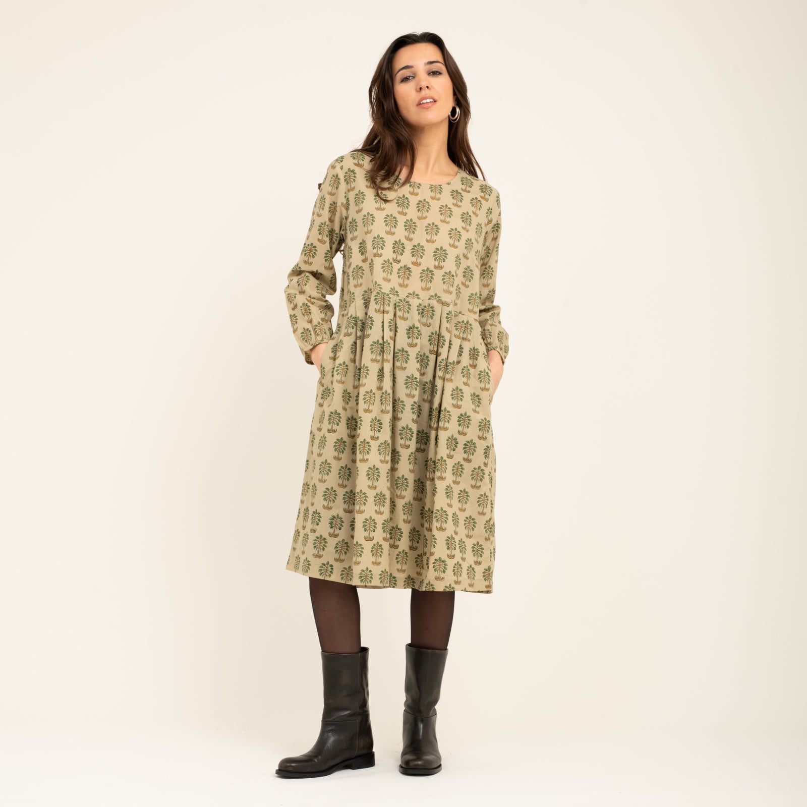 Carole Dress Shandra Jaya 100% Organic Cotton - Green Palm GREEN PALM