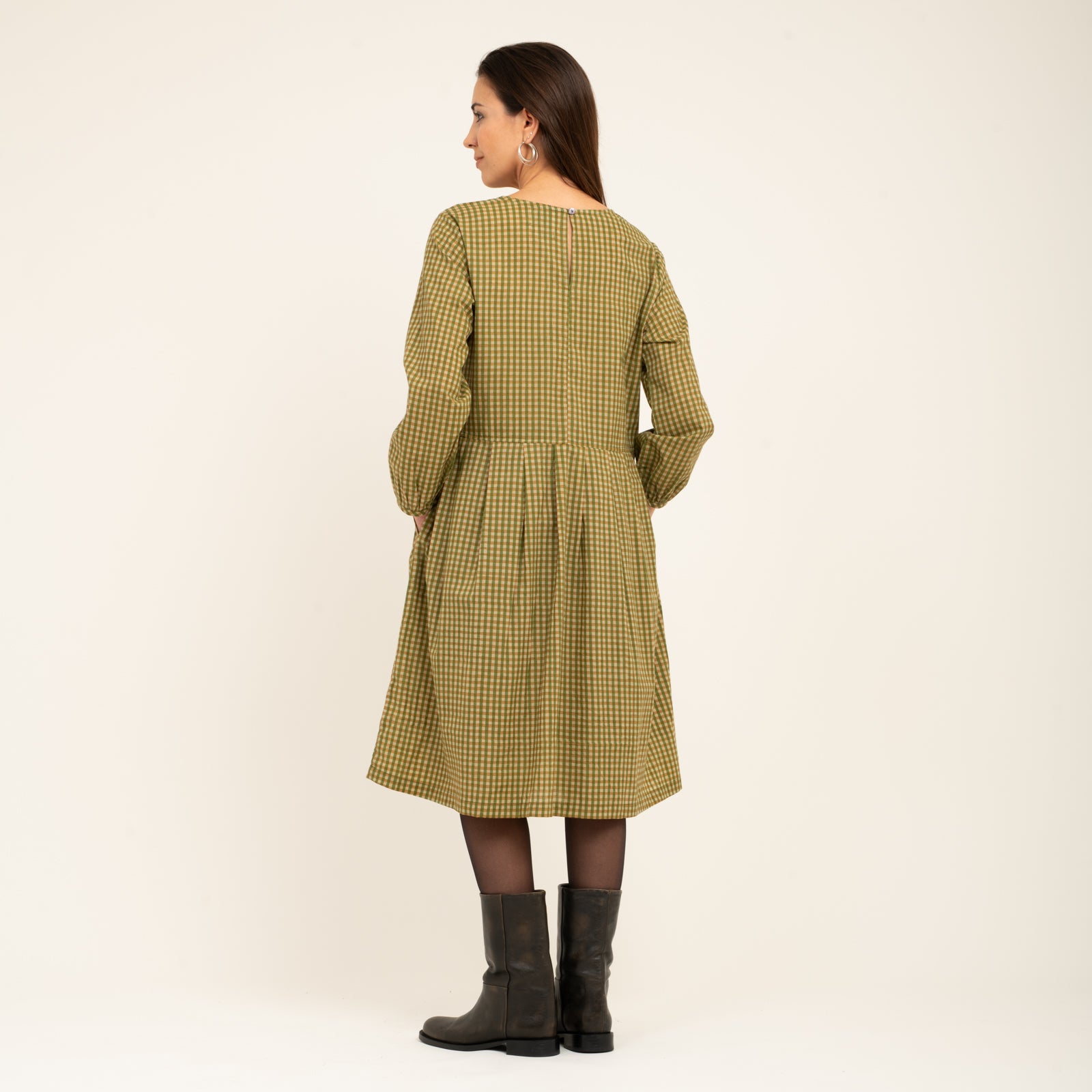 Carole Dress Shandra Jaya 100% Organic Cotton - Kakhi Check KAKHI CHECK