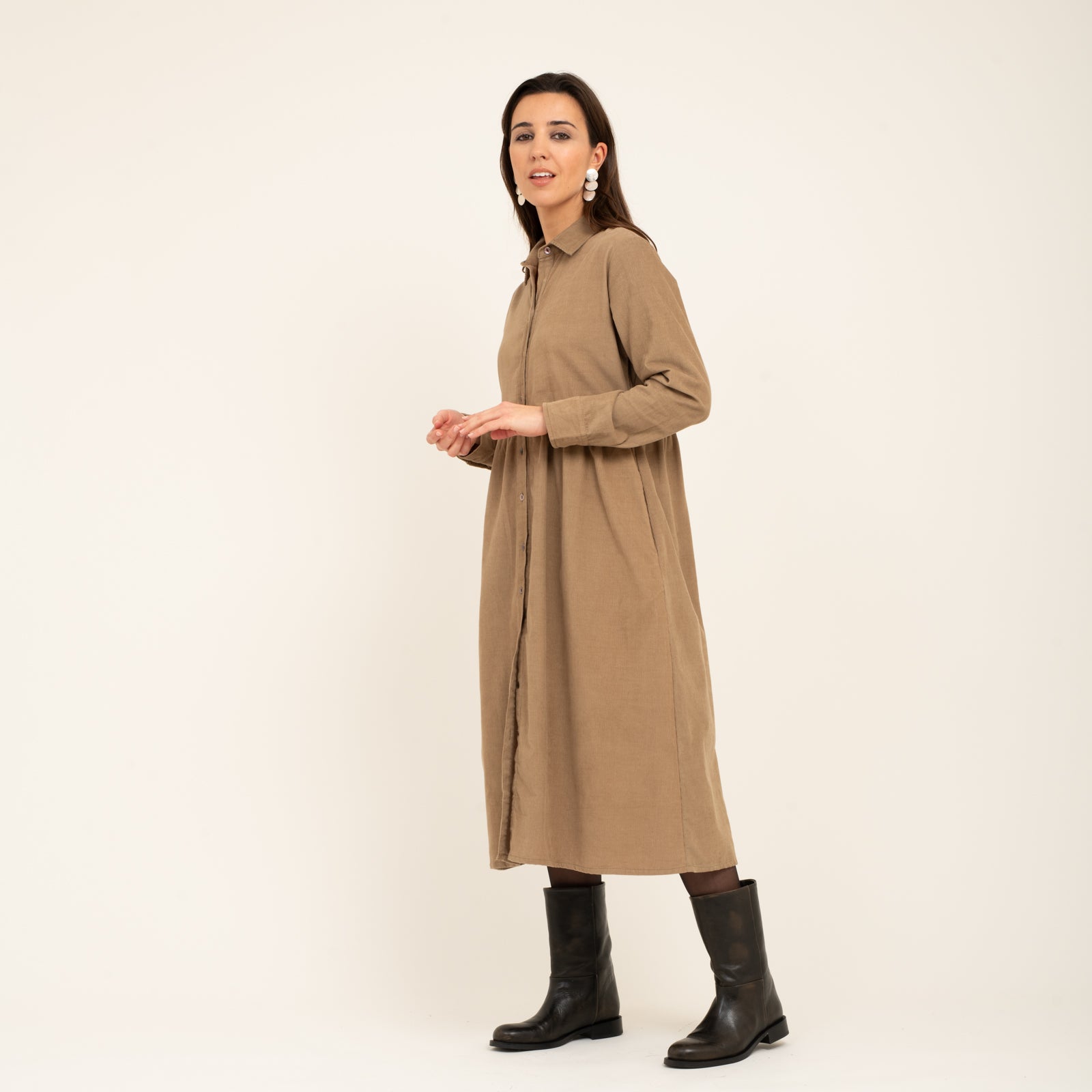 Paulette Dress Velvet 100% Coton - Beige BEIGE
