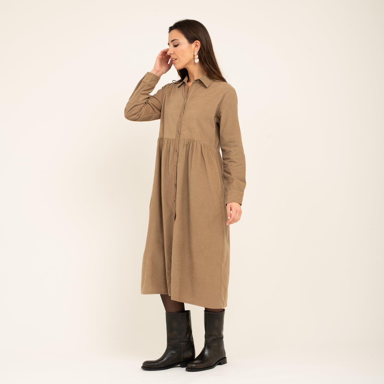 Paulette Dress Velvet 100% Coton - Beige BEIGE