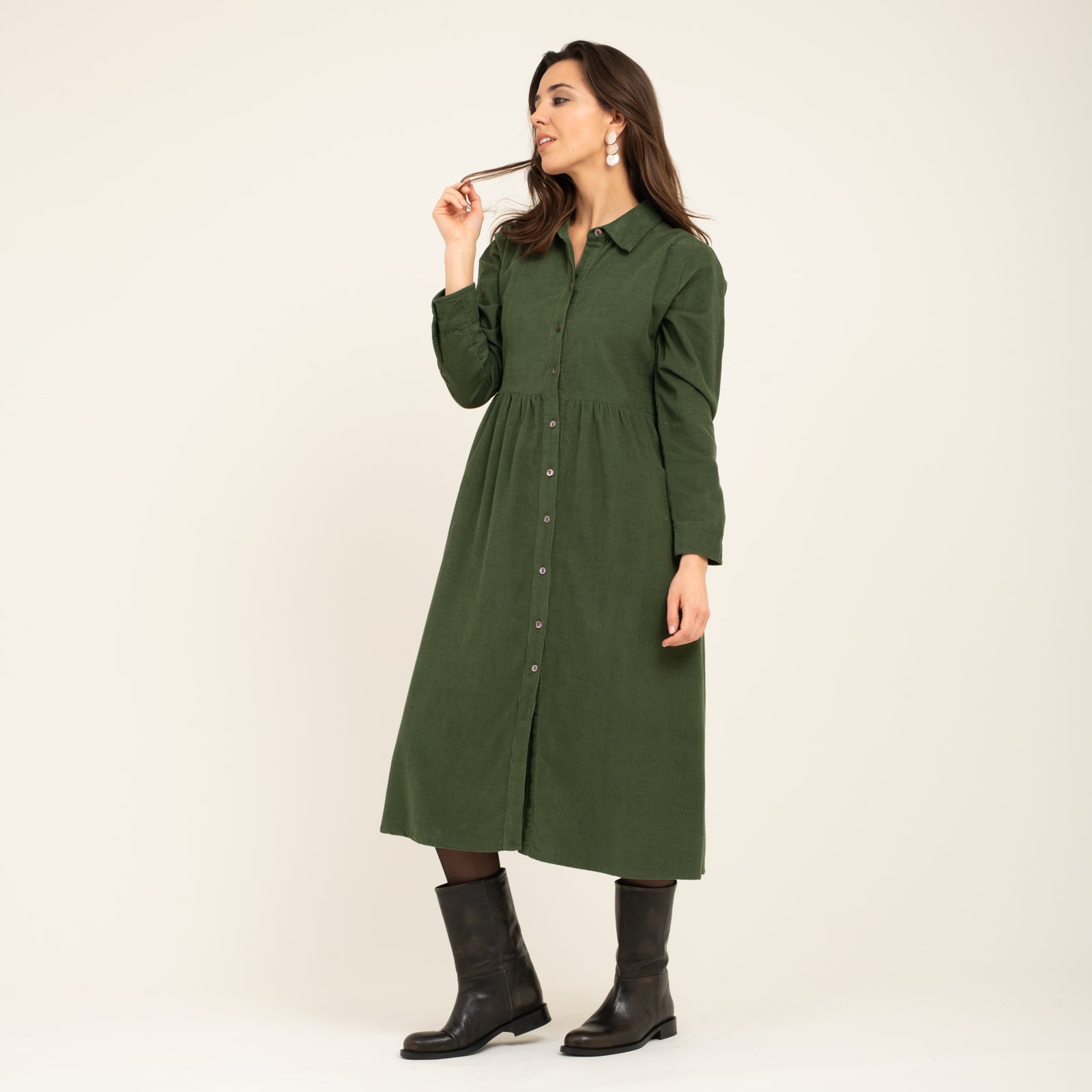 Paulette Dress Velvet 100% Coton - Green GREEN