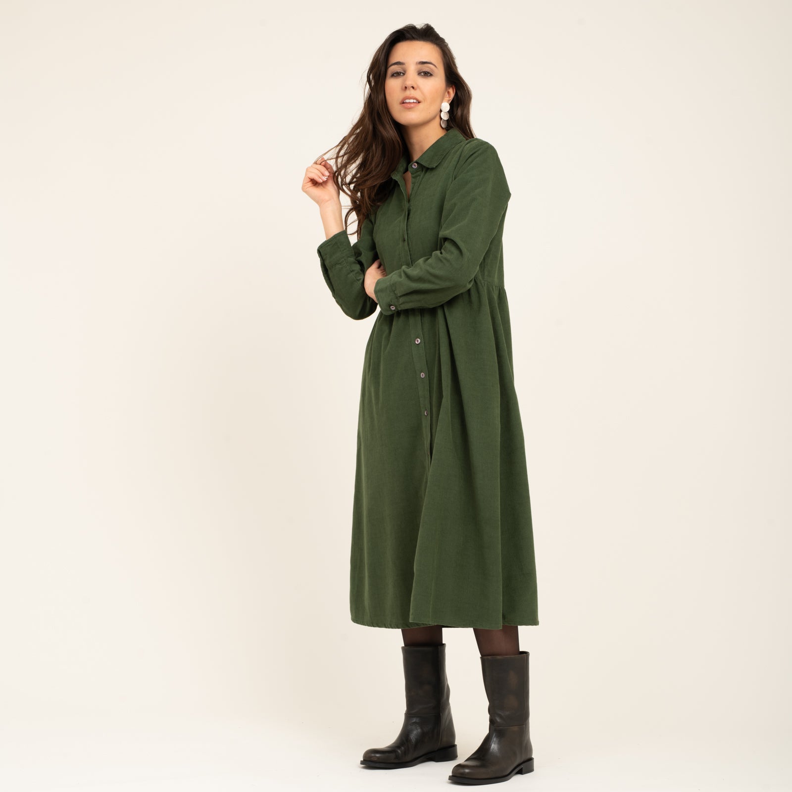 Paulette Dress Velvet 100% Coton - Green GREEN