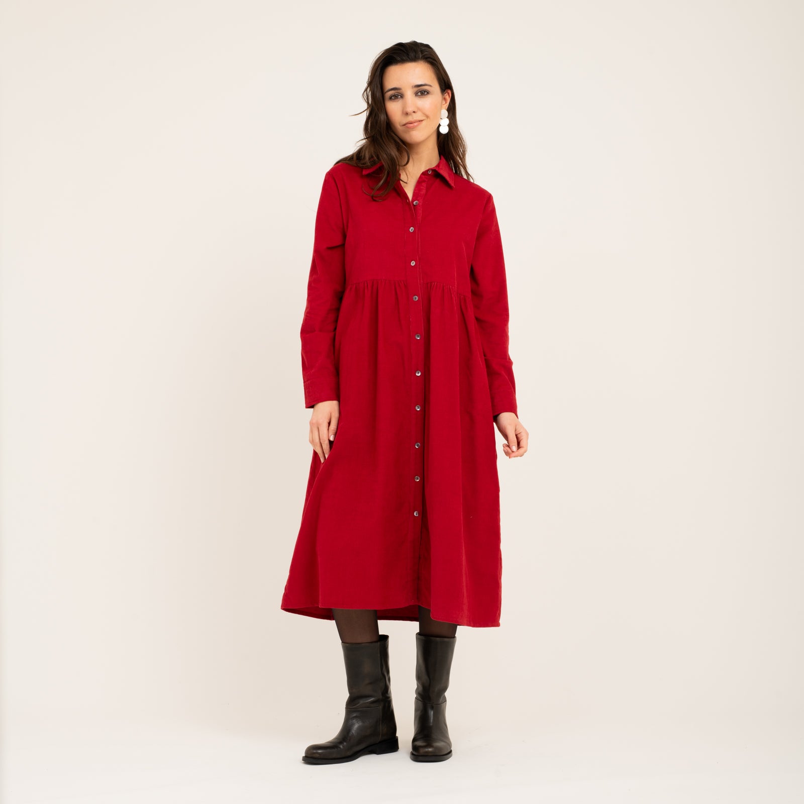 Paulette Dress Velvet 100% Coton - Red RED