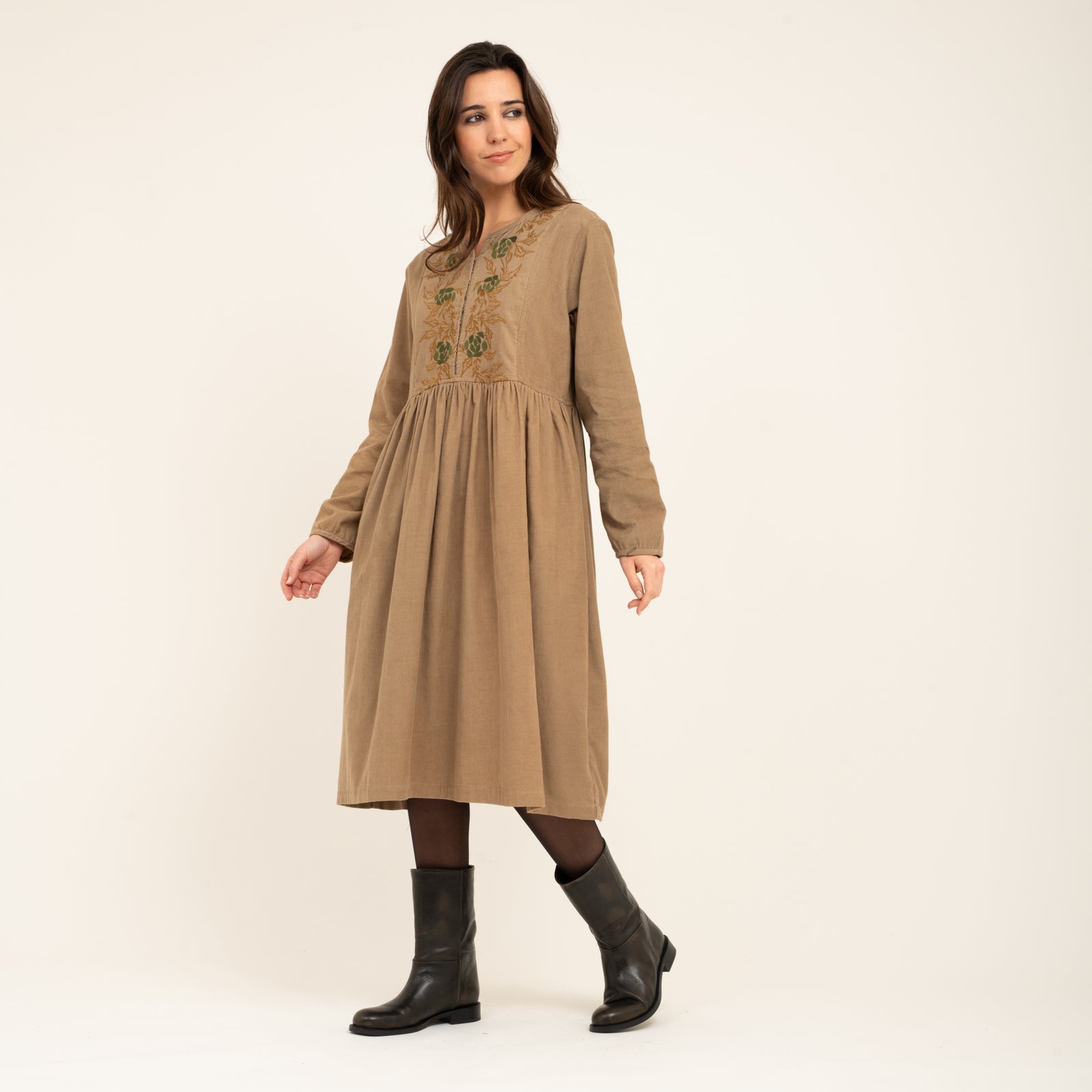 Lucy Dress Velvet 100% Coton - Beige BEIGE