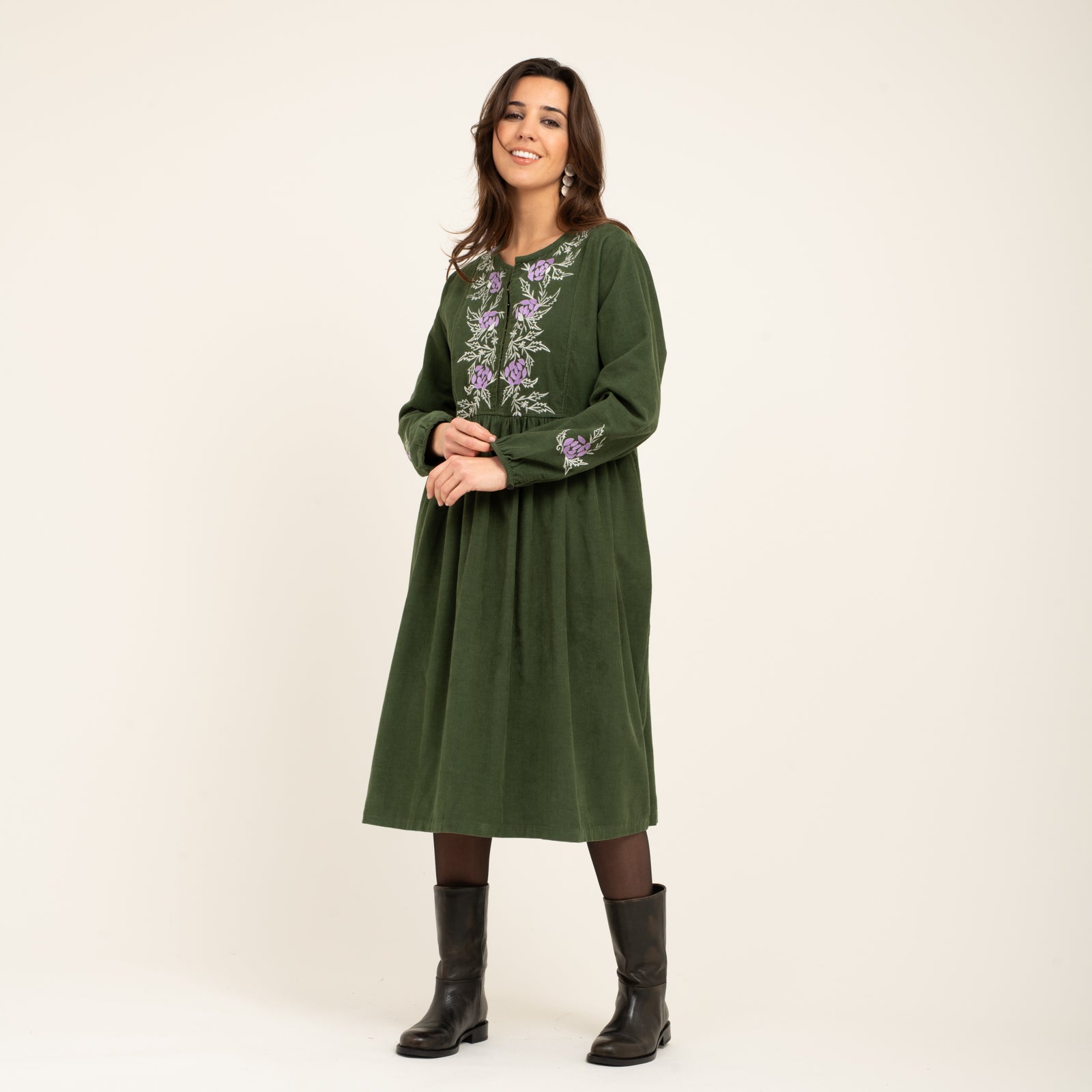 Lucy Dress Velvet 100% Coton - Green GREEN