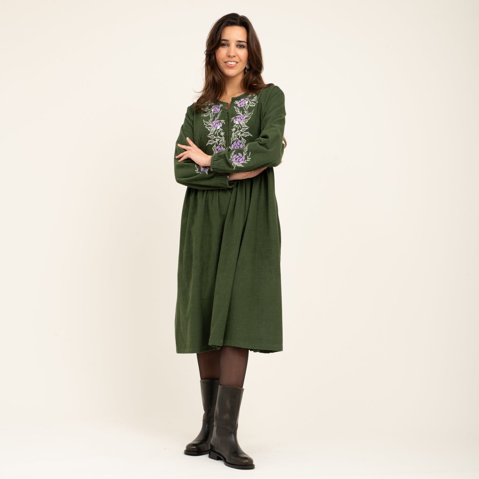 Lucy Dress Velvet 100% Coton - Green GREEN
