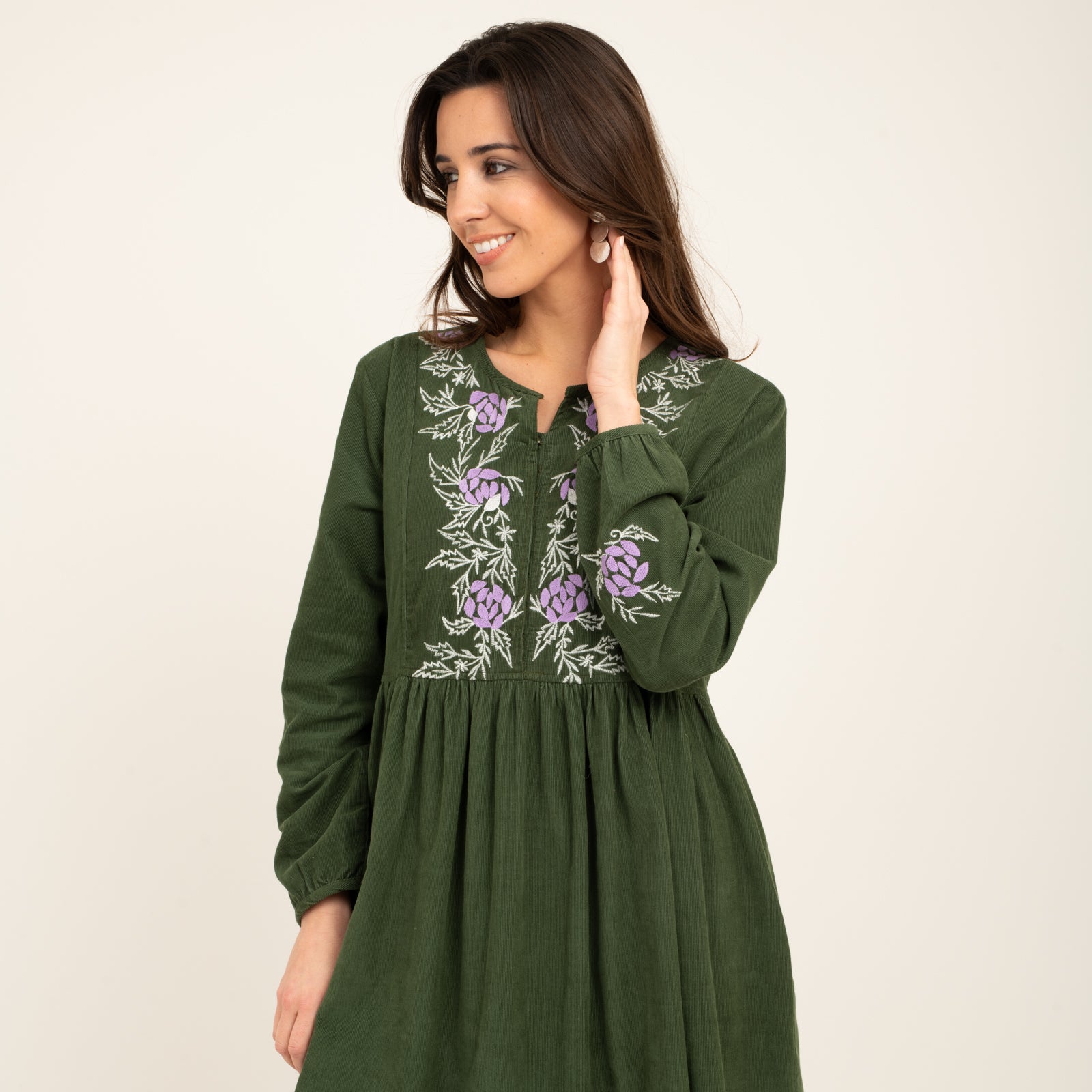 Lucy Dress Velvet 100% Coton - Green GREEN