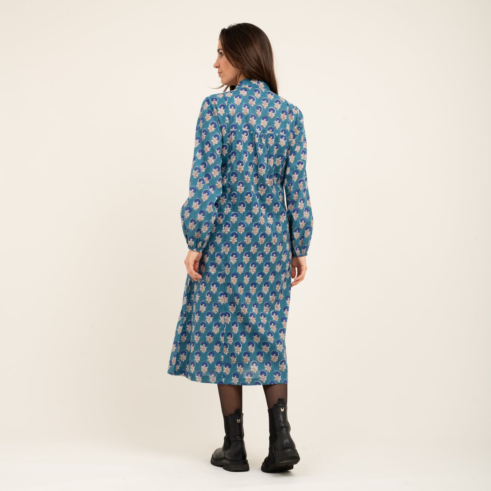 Mia Dress Block Print 100% Organic Cotton - Blue BLUE