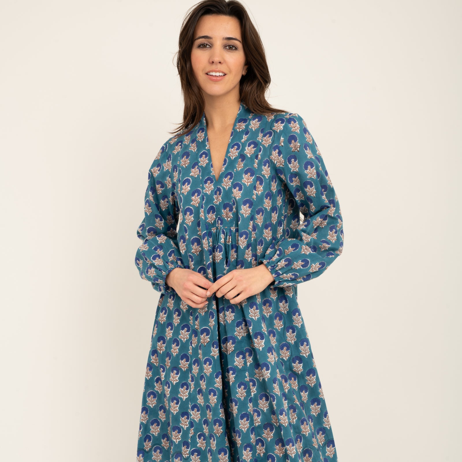 Mia Dress Block Print 100% Organic Cotton - Blue BLUE