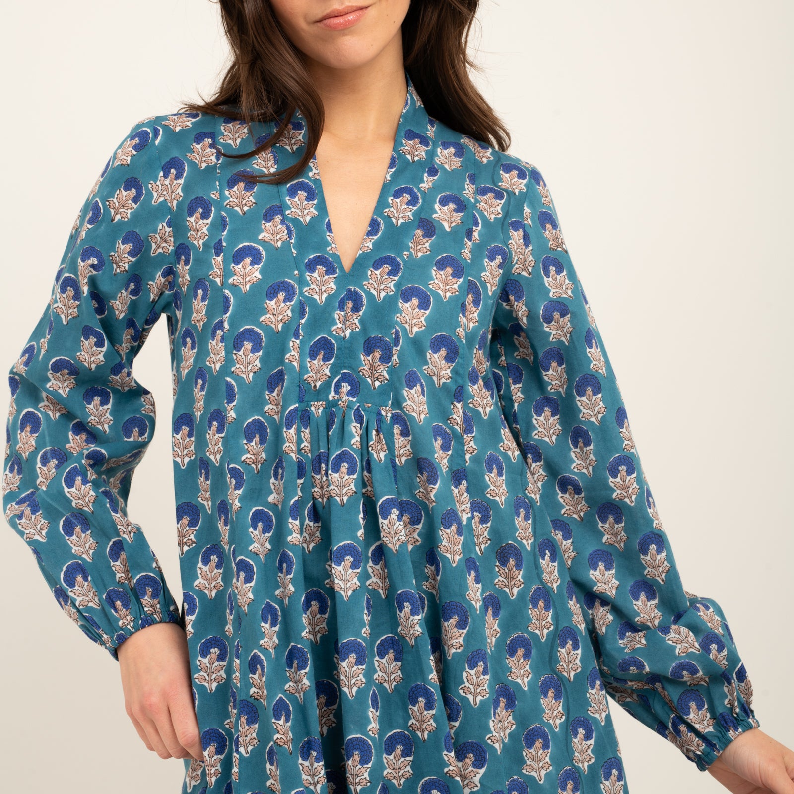 Mia Dress Block Print 100% Organic Cotton - Blue BLUE