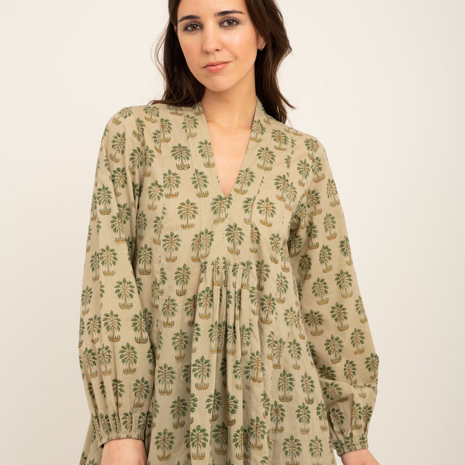Mia Dress Block Print 100% Organic Cotton - Green Palm GREEN PALM