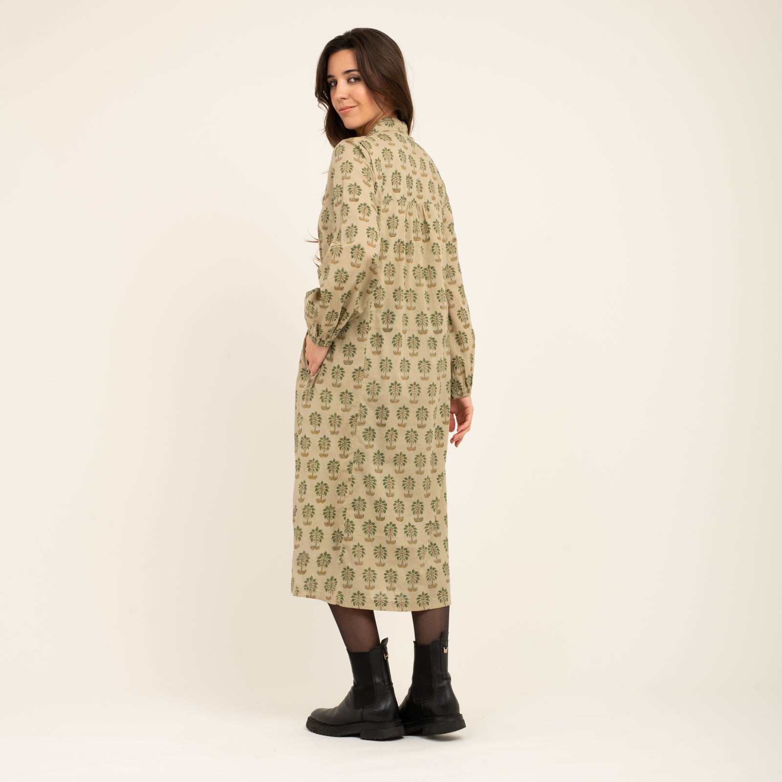 Mia Dress Block Print 100% Organic Cotton - Green Palm GREEN PALM